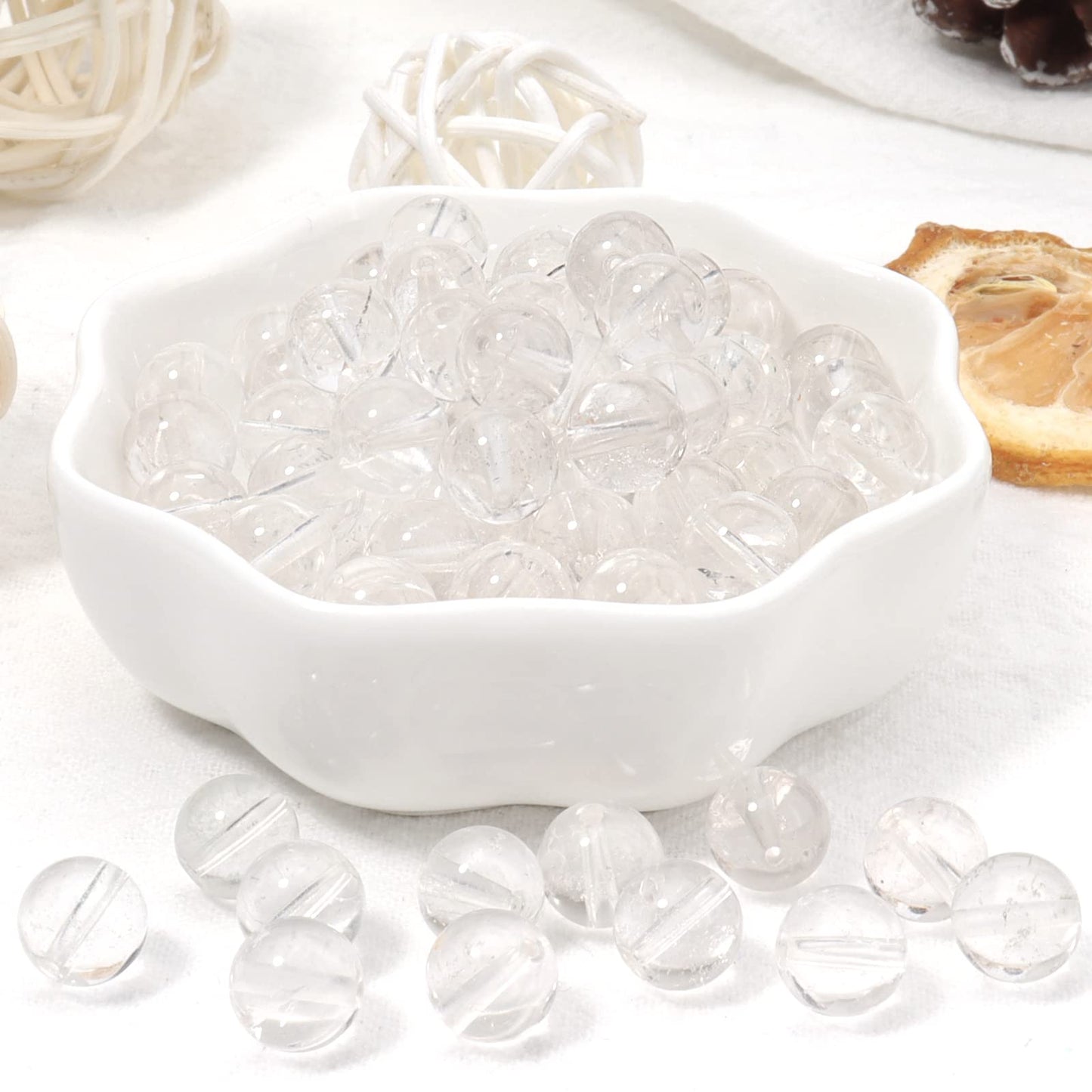 60pcs 6mm Natural Clear Quartz Crystal Gemstone Beads Energy Healing Crystal Round Loose Stone Beads for Jewelry Making, DIY Bracelets Necklaces