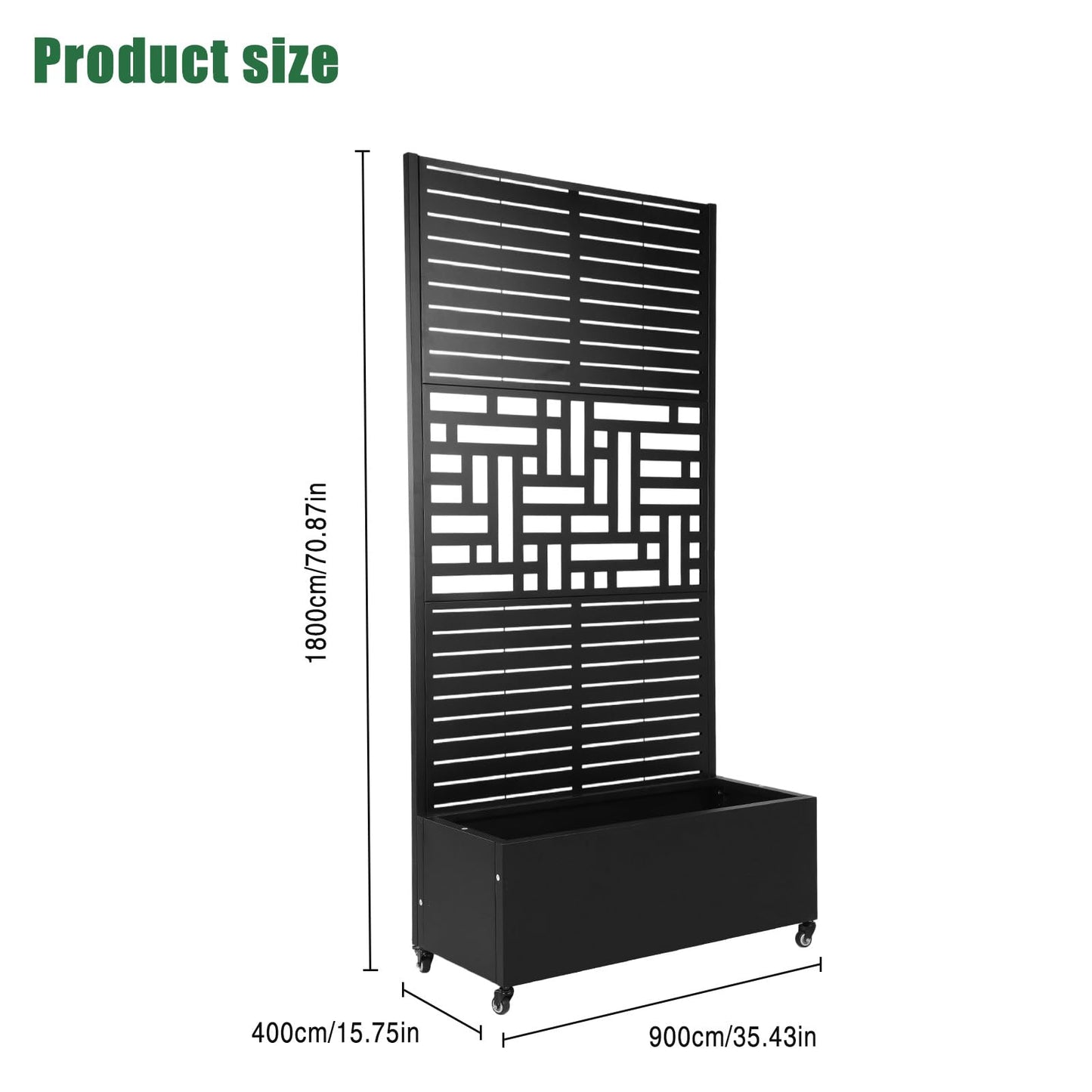 70.87x35.43x15.75 Inch Metal Planter Box with Trellis and Wheels Raised Garden Bed with Drainage Holes Privacy Planters Suitable for Climbing Plants and Vegetables (01)