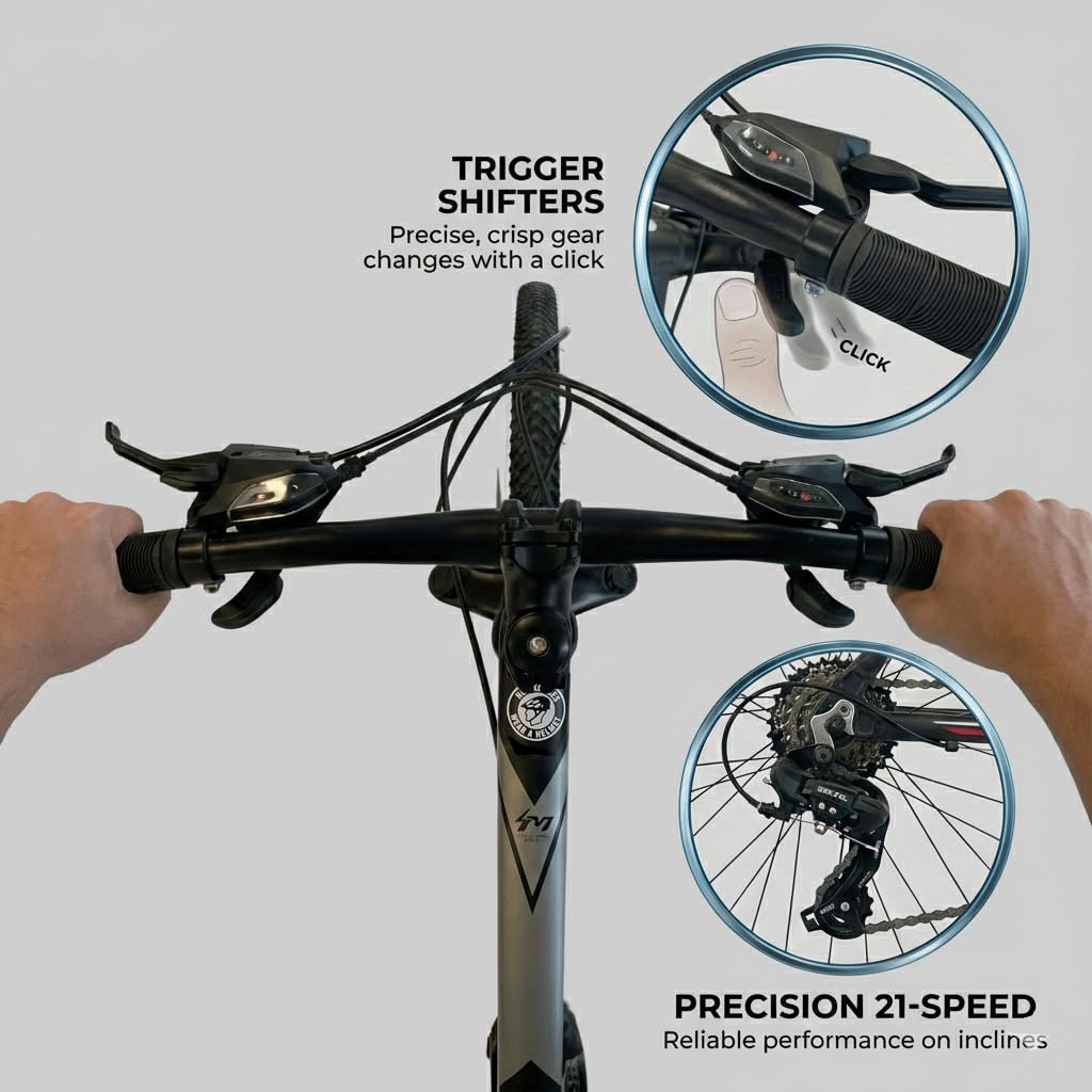 QARSWA 27.5 Inch Mountain Bike for Men and Women, Lightweight Aluminum Frame MTB with Dual Disc Brakes & 21-Speed Trigger Shifter, Comfort Foam Seat Adult Bicycle for Trail & Outdoor Riding,Black