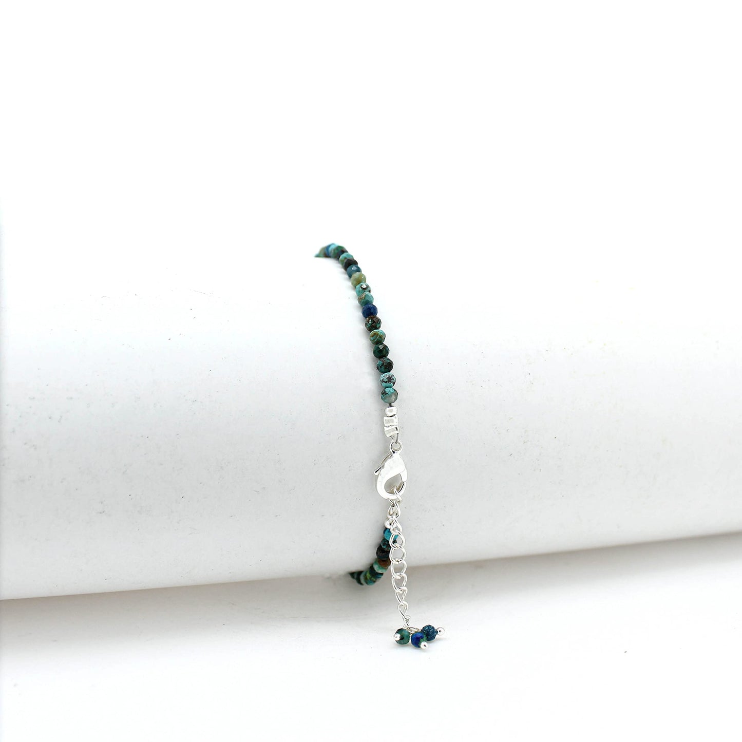 Gempires Chrysocolla Bracelet for Women | Handmade Chrysocolla Beaded Bracelet 2.5 mm | Natural Gemstone Dainty Stacking Bracelet | Adjustable Silver Plated Minimalist Jewelry | Gift for Her