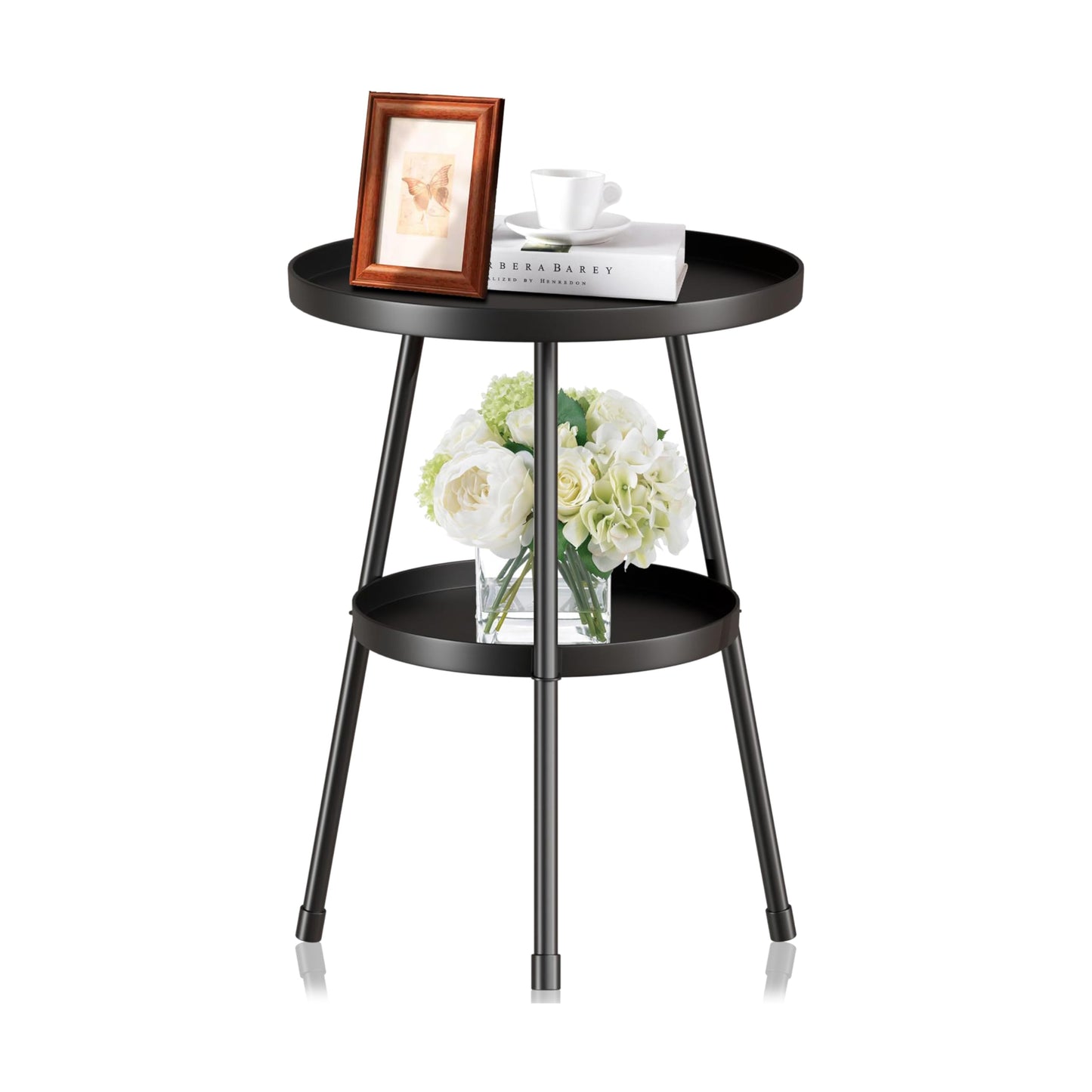 SYQ Round Metal Side Table Small End Table for Indoor Outdoor, Mid Century Modern Decor, Simple Circle Accent Table for Living Room Bedroom Bathroom Office All Matte Black
