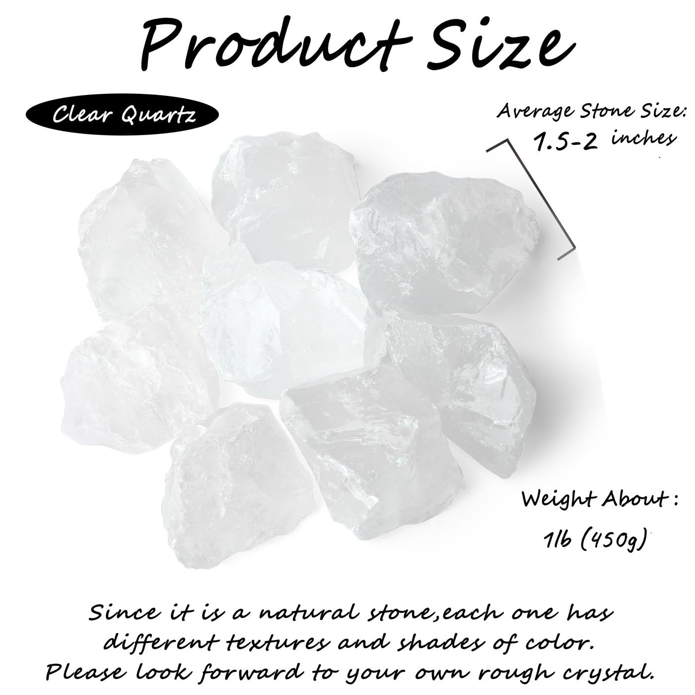 ZHIYUXI 1lb Clear Quartz 2" Rough Stones Crystals Raw Crystal Bulk Large Crystals and Stones Gemstones Natural Tumbling Rocks for Meditation, Fountain Rocks, Wire Wrapping, Wicca, Cabbing, Decor