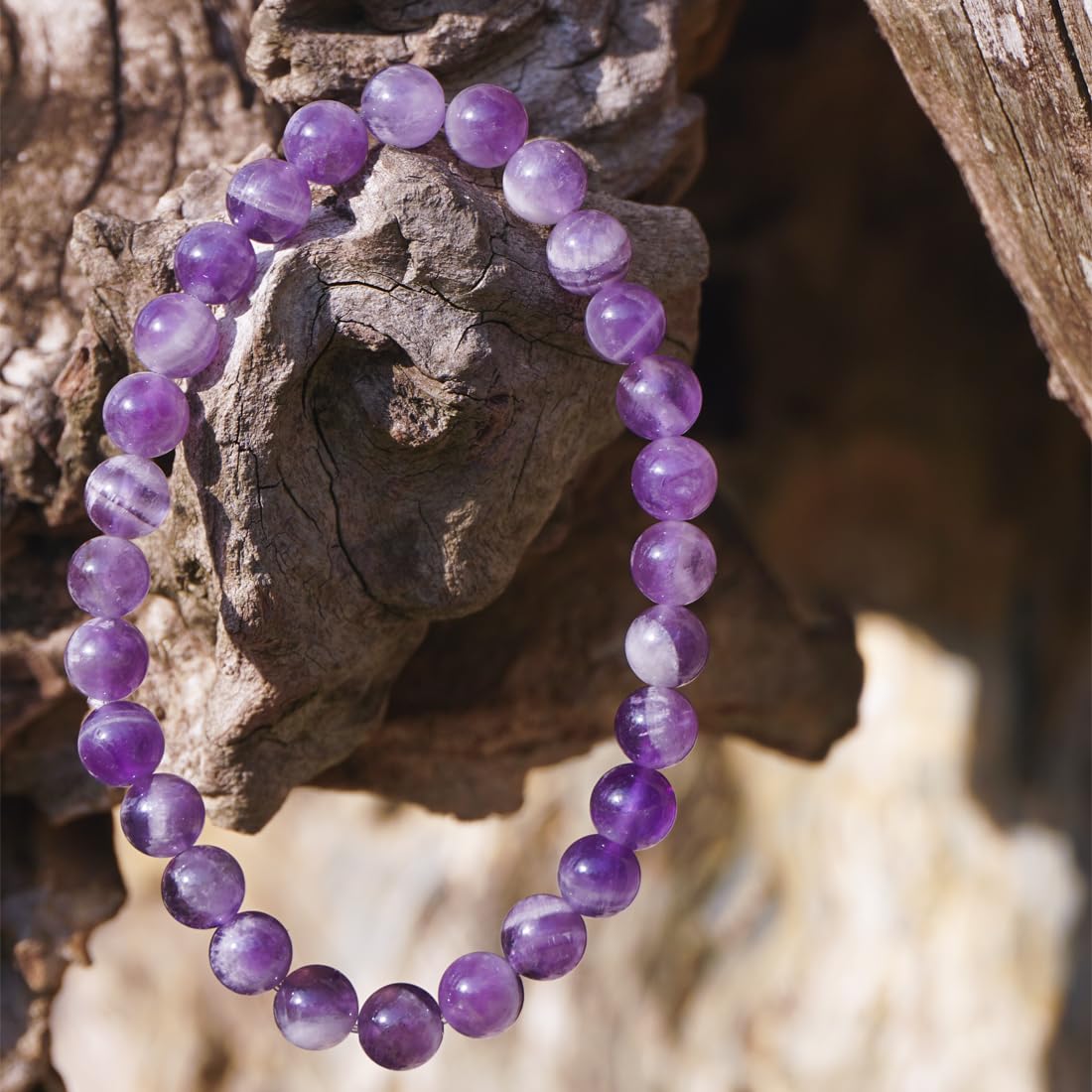 6mm Dream Amethyst Bracelet | Ethereal Crown Chakra Purple Crystal with White Inclusions - Handmade Meditation Spiritual Jewelry for Peace & Intuition | Beading Tool Kit - Fits for 6-7" Small Wrist