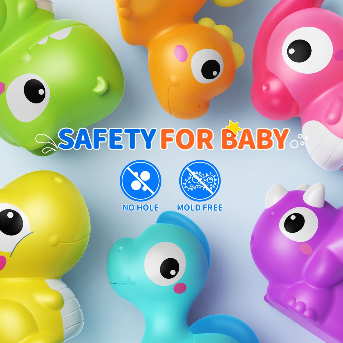 Light Up Bath Toys for Kids Ages 1-3, Dinosaurs Water-Activated Toys, Bathtub Toys for Toddlers 2-4, Pool Floating Water Bath Toys for 1 2 Year Old Boy Girl Gifts - 6 Packs