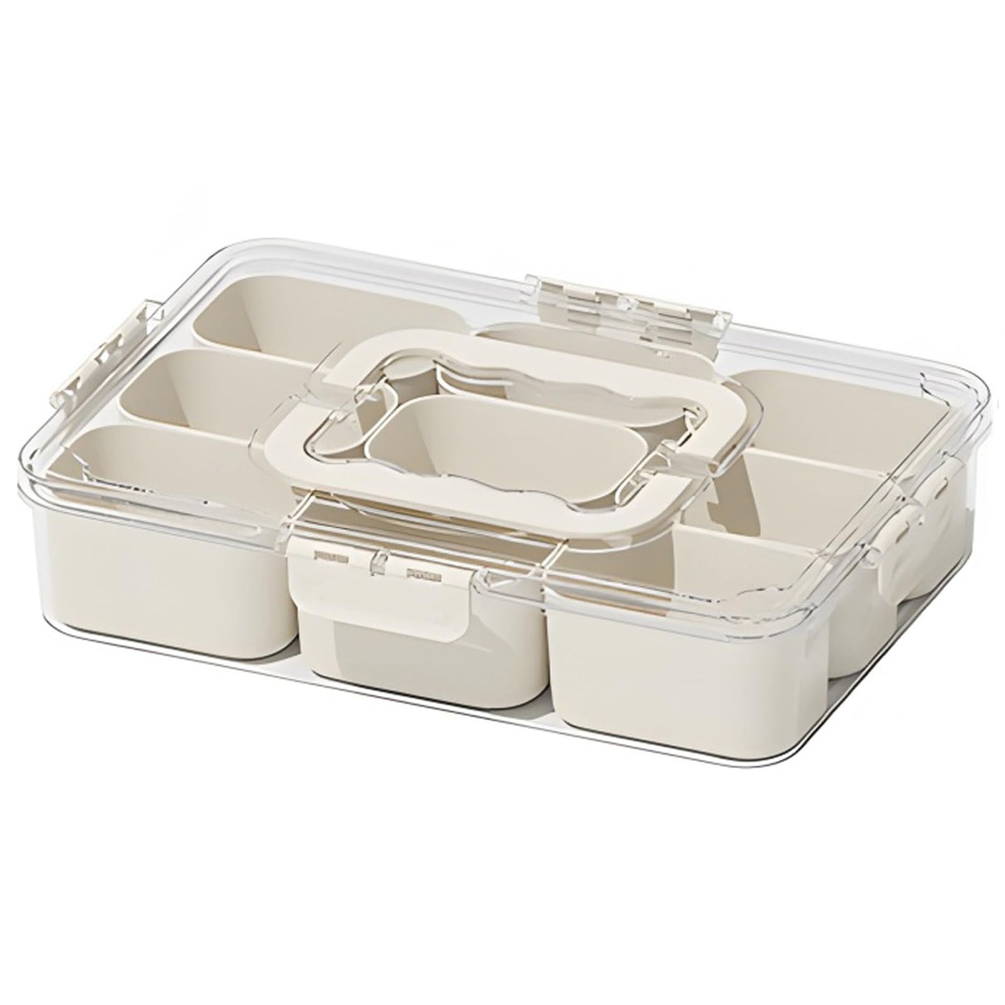 Divided Serving Tray with Lid and Handle - 9 Compartment Snack Box Container Portable Storage Organizer Container for Fruit, Candy, Veggie, Nuts, Spices& Snacks, Perfect for Party, Travel& Picnic