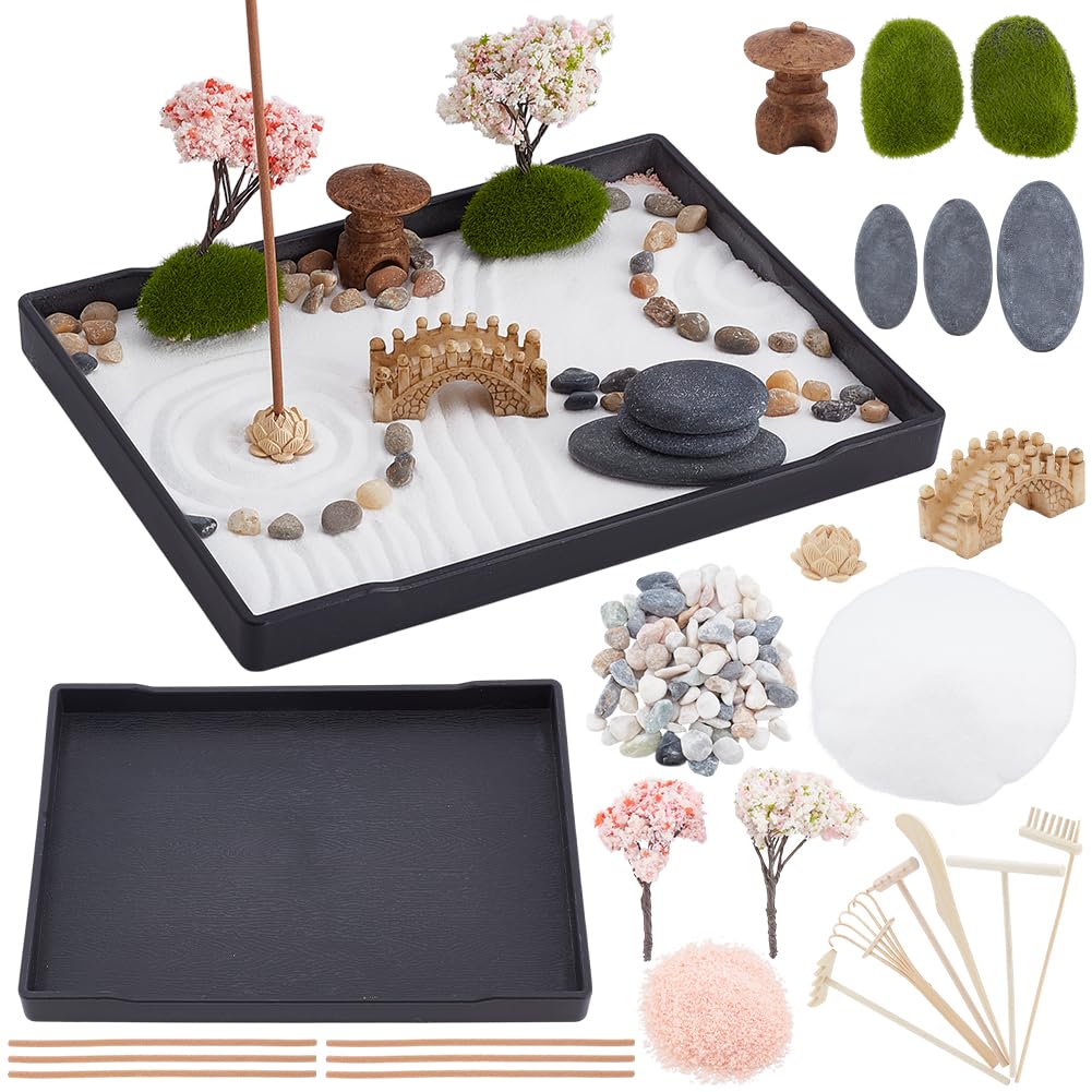 WEBEEDY Zen Garden Sand Kit DIY Japanese Zen Garden for Desk,8.3"x6.2" Mini Meditation Zen Tray Kit for Office Home Desktop Micro Landscape Decoration Meditation Zen Gifts,21x15.7 cm