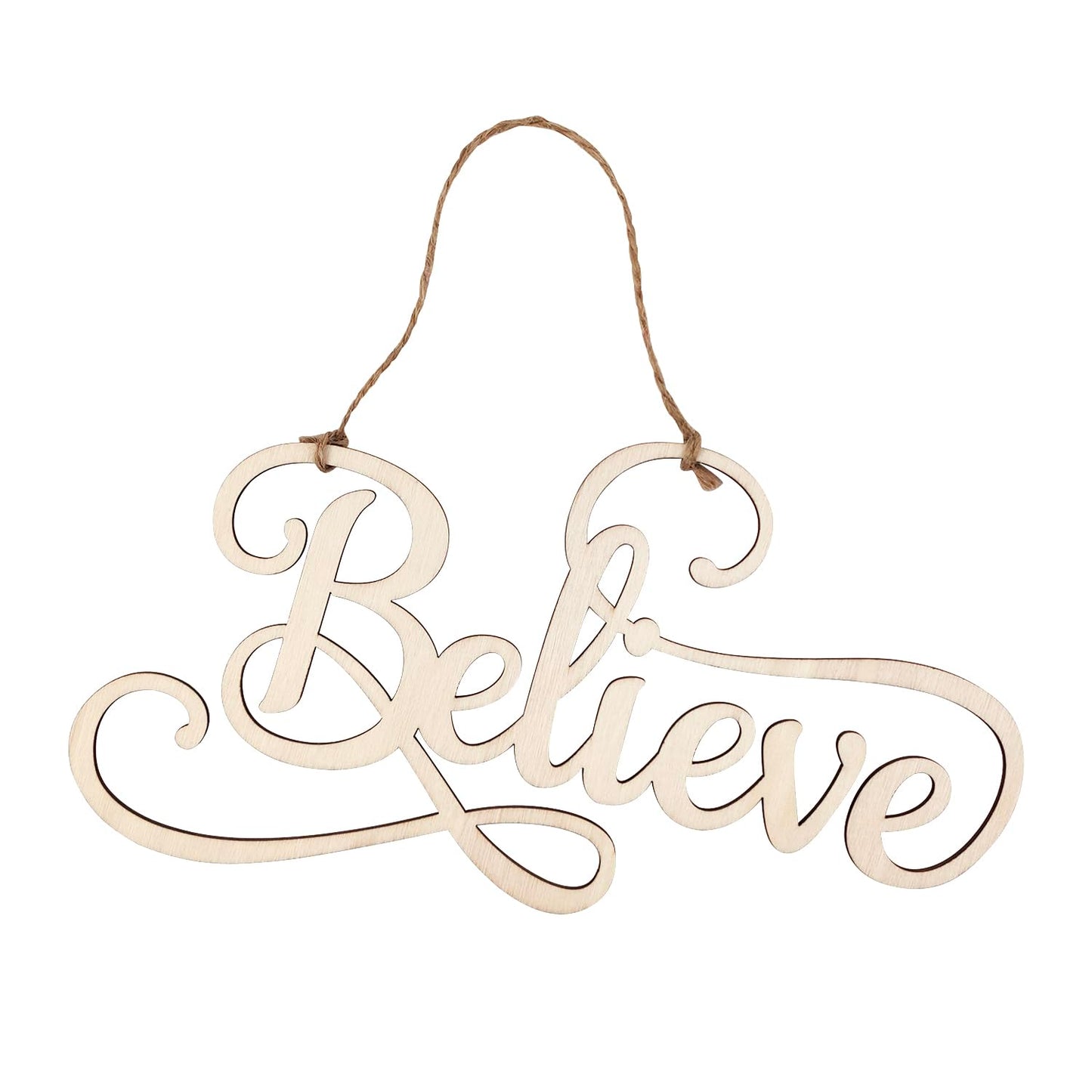 8 Pack 8 Inch Wood Believe Signs Cutouts Wood Believe Word Letters Wooden Believe Word Hanging Ornaments DIY Believe Word Craft for Home Party Decoration