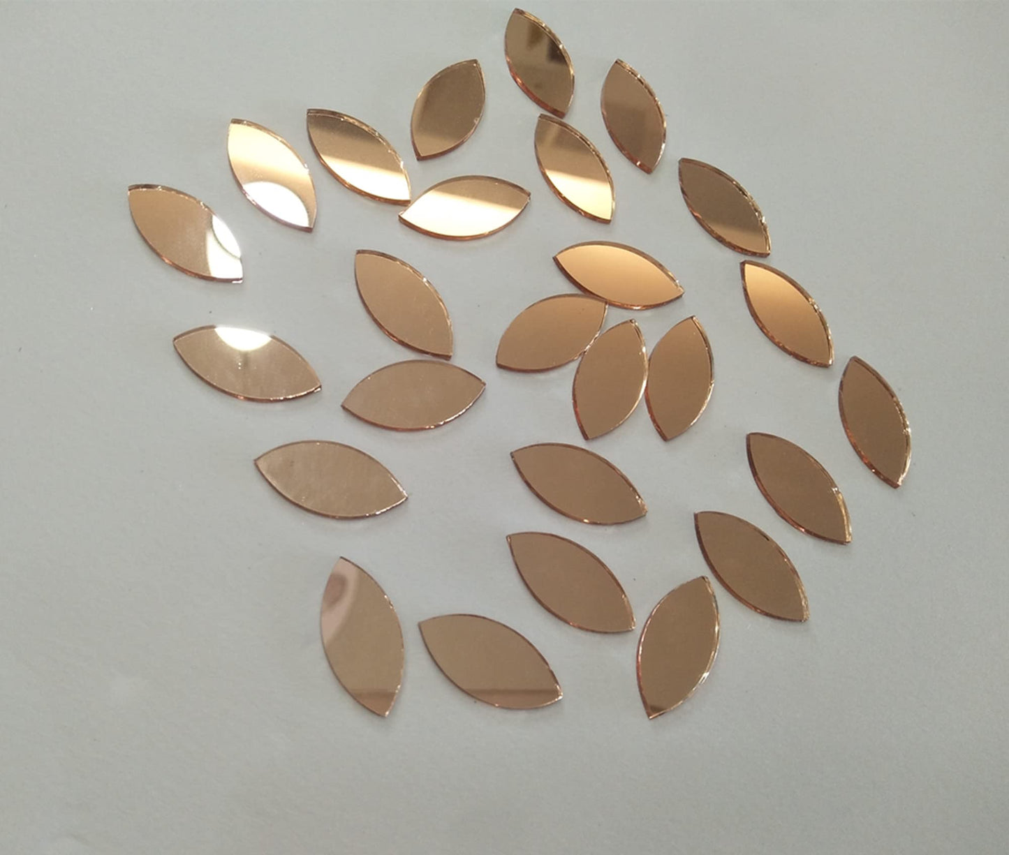 MEYA 120pcs of Glass Mosaic Tiles Petal Leaves, Glass Supplies for Crafts, Craft Mirrors, Mirror Embellishments (Rose Gold Mirror)