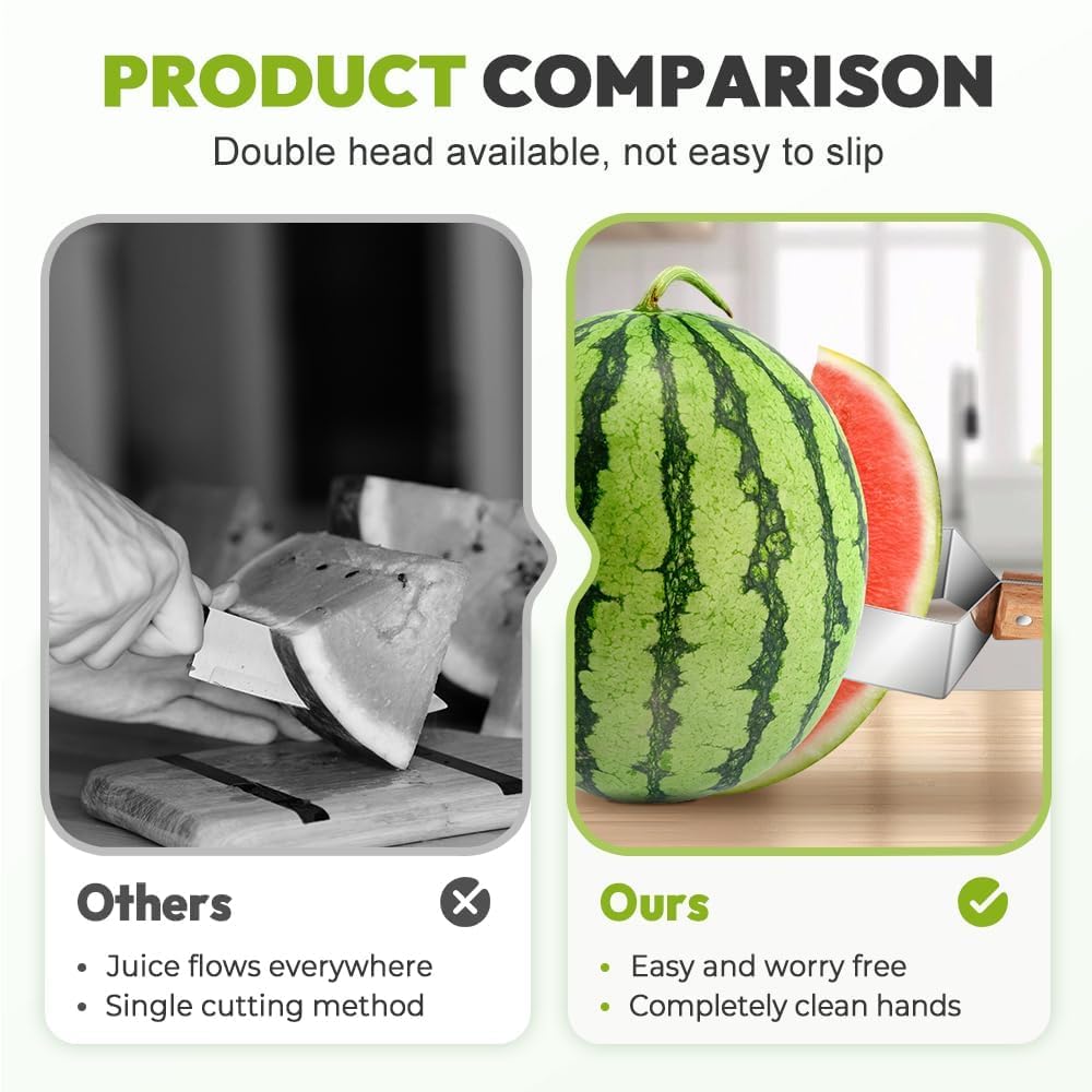 Triangle Watermelon Cutter, 2026 New Portable Stainless Steel Watermelon Slicer, Watermelon Cutter Slicer Tool with Wooden Handle, Melon Slicer, Fruit Cutter for Home, Kitchen, Camping, Picnic (3PCS)