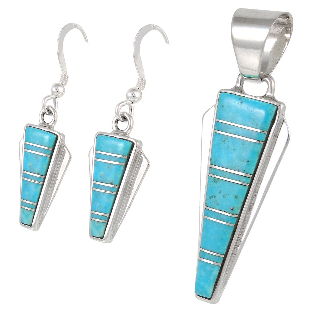 Genuine Gemstones Pendant & Earrings Set in 925 Sterling Silver with 20" Chain (Turquoise)