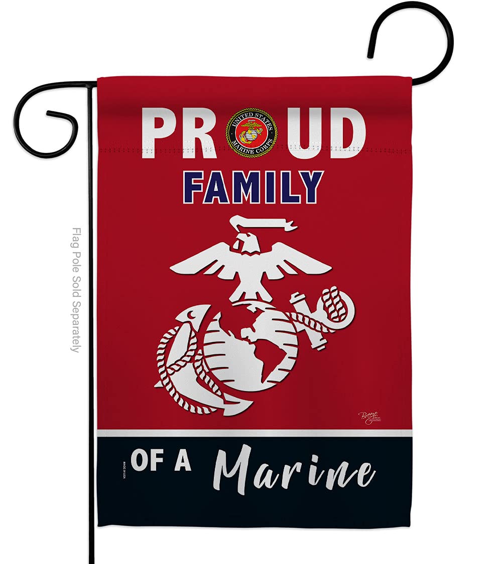 Proud Family Marines Garden Flag - Armed Forces Marine Corps USMC Semper Fi United State American Military Veteran Retire Official - House Banner Small Yard Gift Double-Sided Made in USA 13 X 18.5