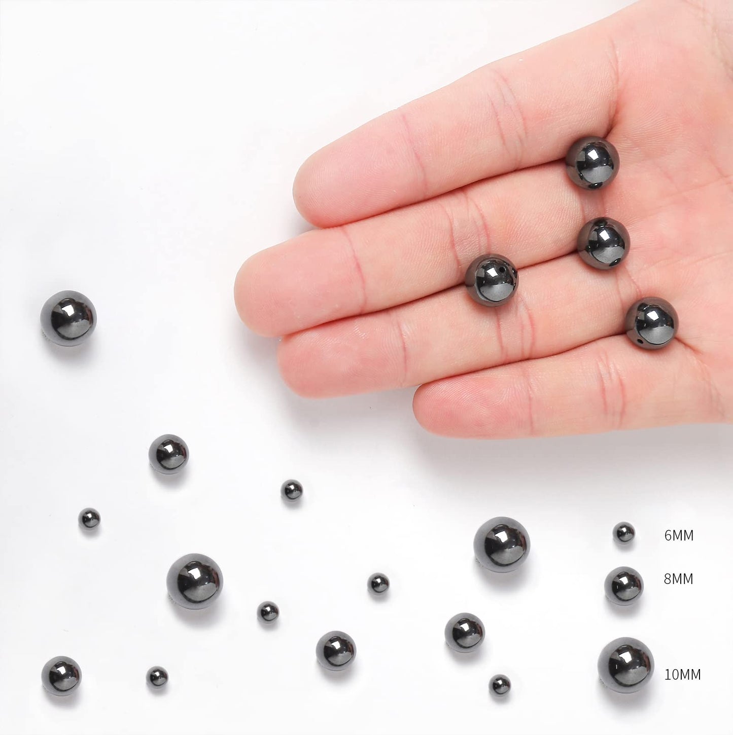 60pcs 6mm Natural Black Hematite Gemstone Beads Energy Healing Crystal Round Loose Stone Beads for Jewelry Making, DIY Bracelets Necklaces