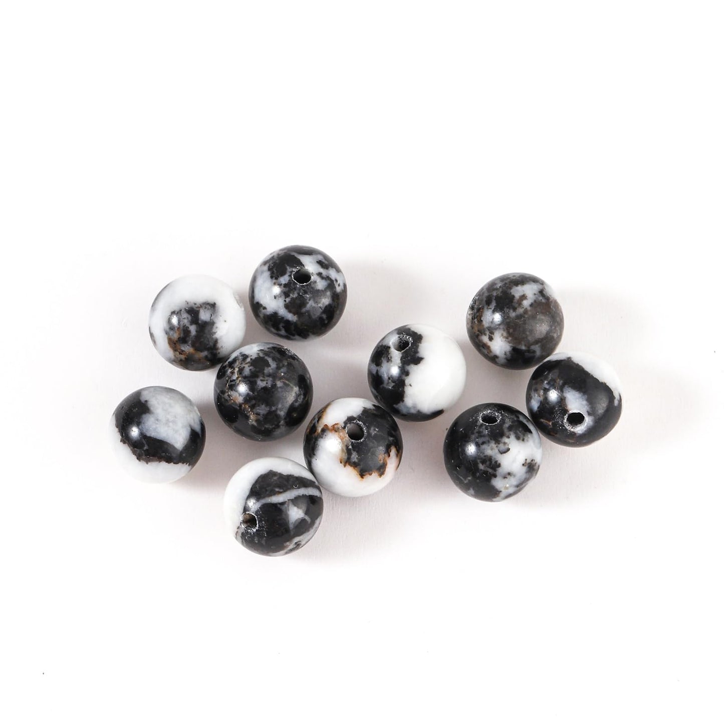 100Pcs Natural Stone 8mm Black White Zebra Round Loose Gemstone Energy Healing Beads Hole Size 1mm DIY Smooth Beads for Bracelet Necklace Earrings Jewelry Making