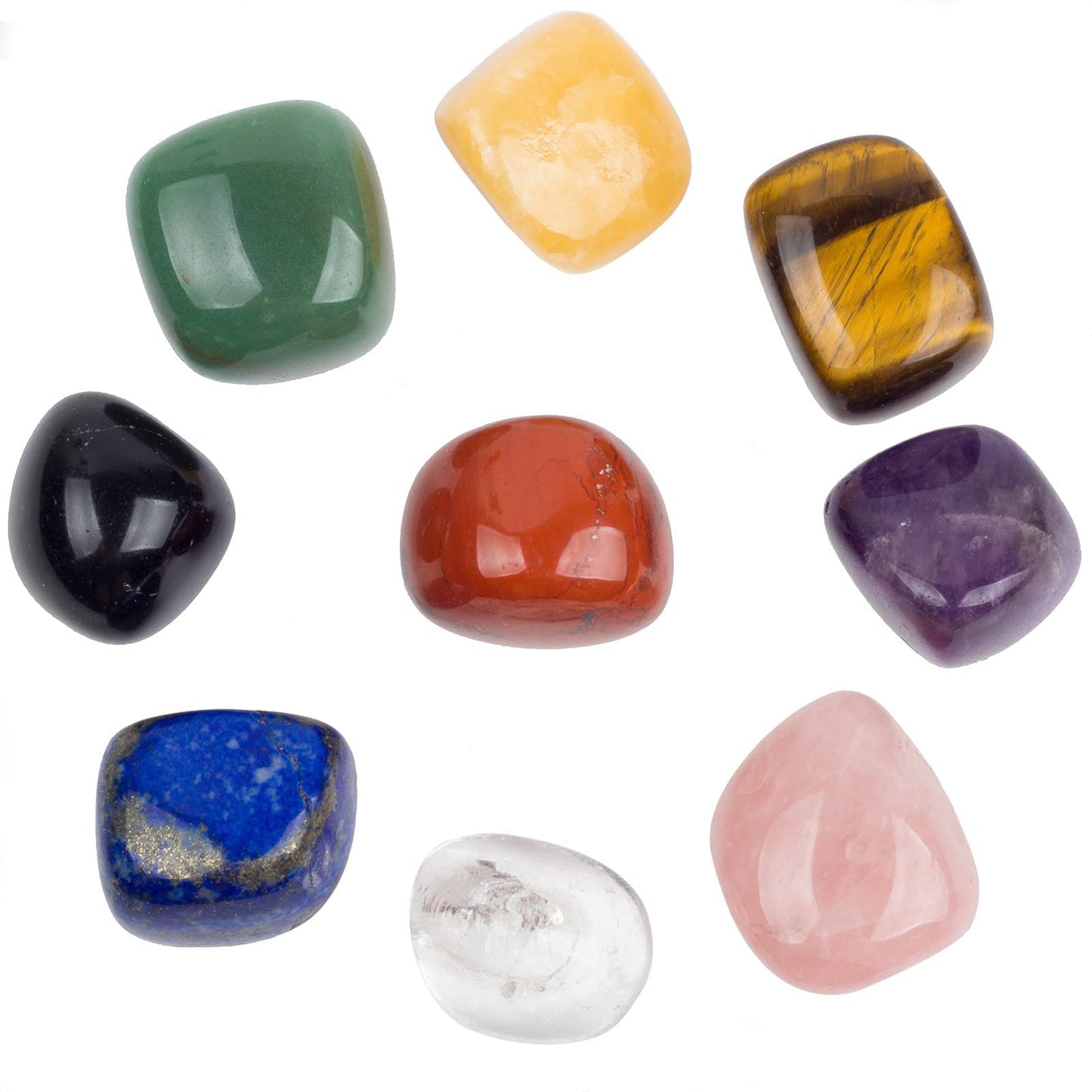 ZenQ Chakra Stones Healing Crystals-Tumbled Amethyst, Rose Quartz, Black Obsidian, Clear Quartz, Tigers Eye, Green Aventurine, Red Jasper, Lapis Lazuli Yellow Jade for Energy Crystal Healing