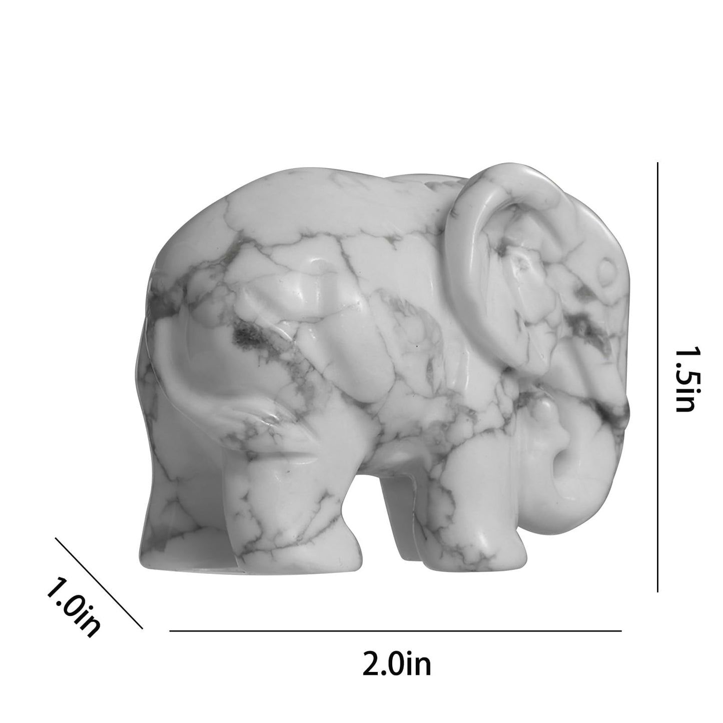 SMQ White Howlite Elephant Statue with Trunk Down for Women Gift Elephant Crystals Healing Stone Carved Lucky Pocket Spiritual Animal Carvings Figurine Home Office Decor Ornament,2''