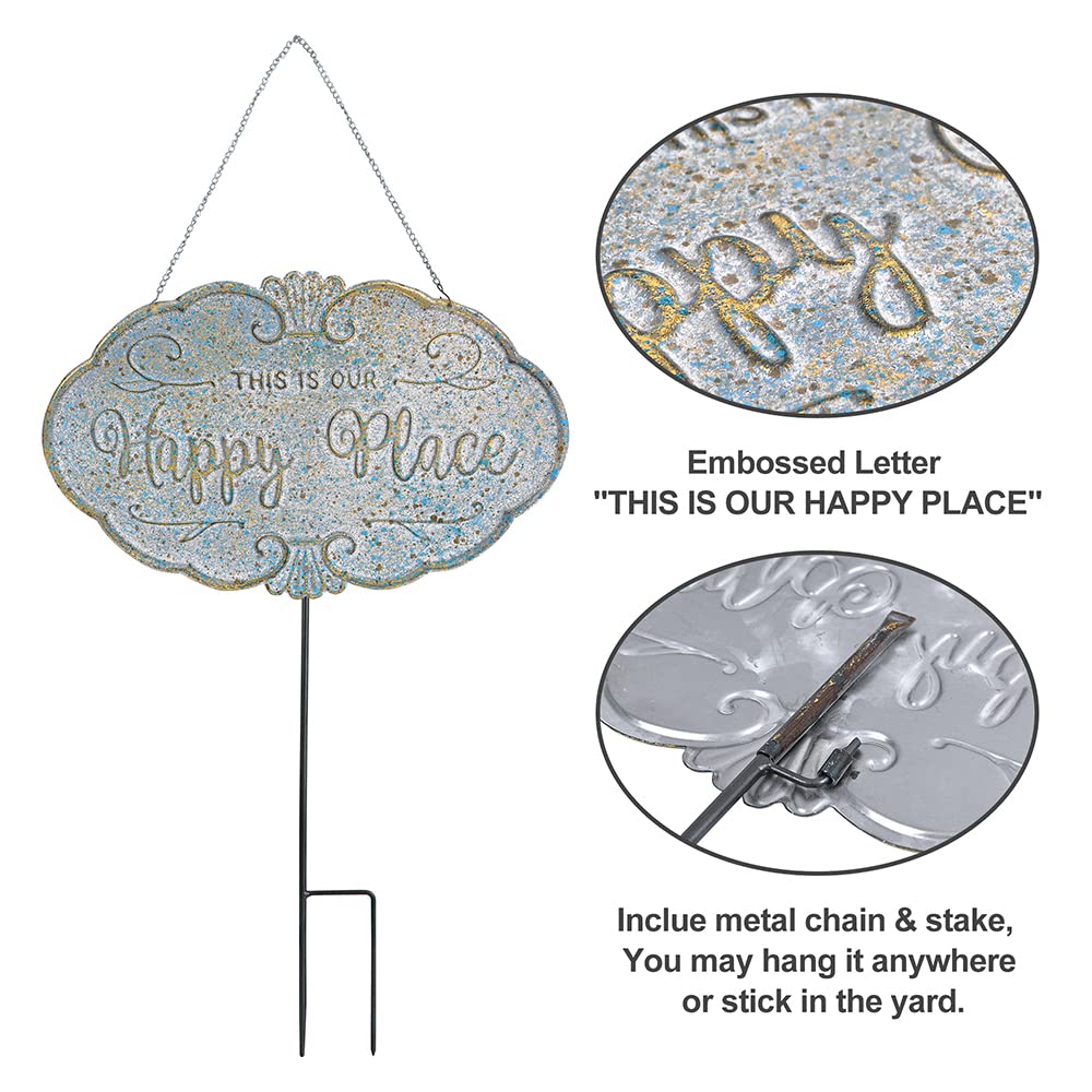 All Chic Outdoor Garden Signs Decorative Yard Sign Stakes Metal Hanging Sign Rustic Outdoor Decor 26.4" x 15.8" Includes Stakes and Hanging Chain