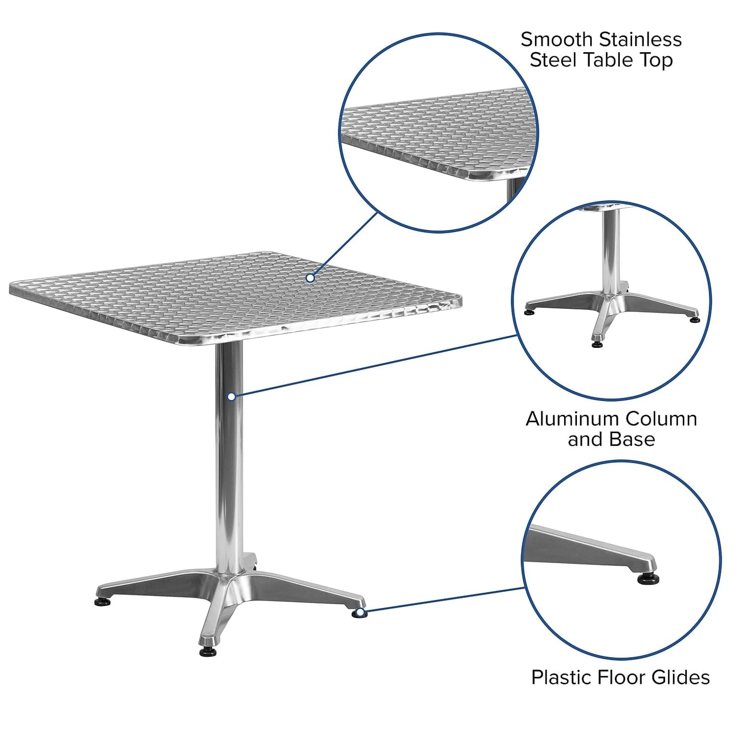 Flash Furniture Mellie Commercial Grade 27.5" Square Aluminum Indoor-Outdoor Table with Base