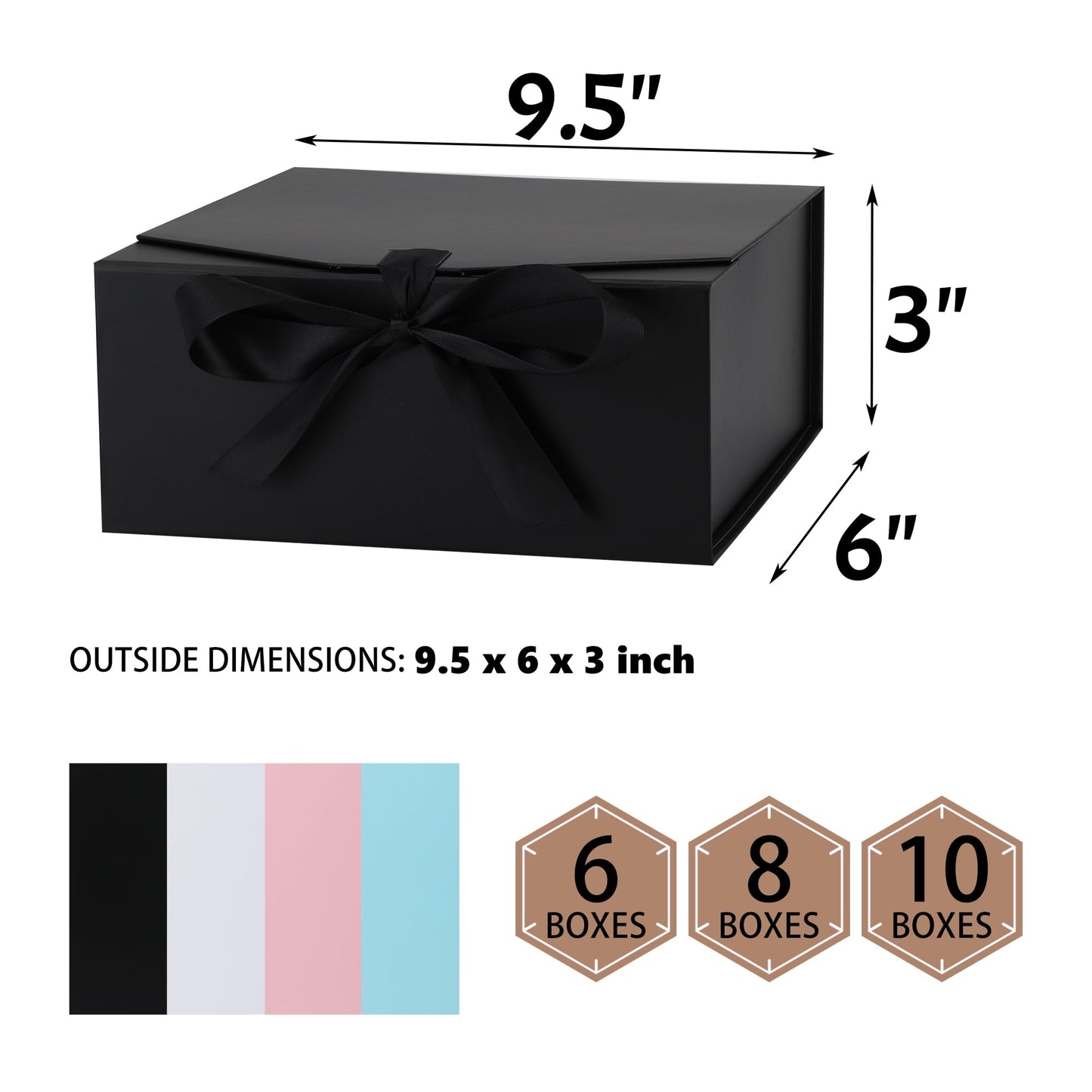 OEMVALATY 8-Pack Gift Boxes,9.5x6x3 Inch Magnetic Gift Boxes with Lids for Presents,Black with Ribbon, Bridesmaid Proposal Box for Wedding, Storage, Birthday