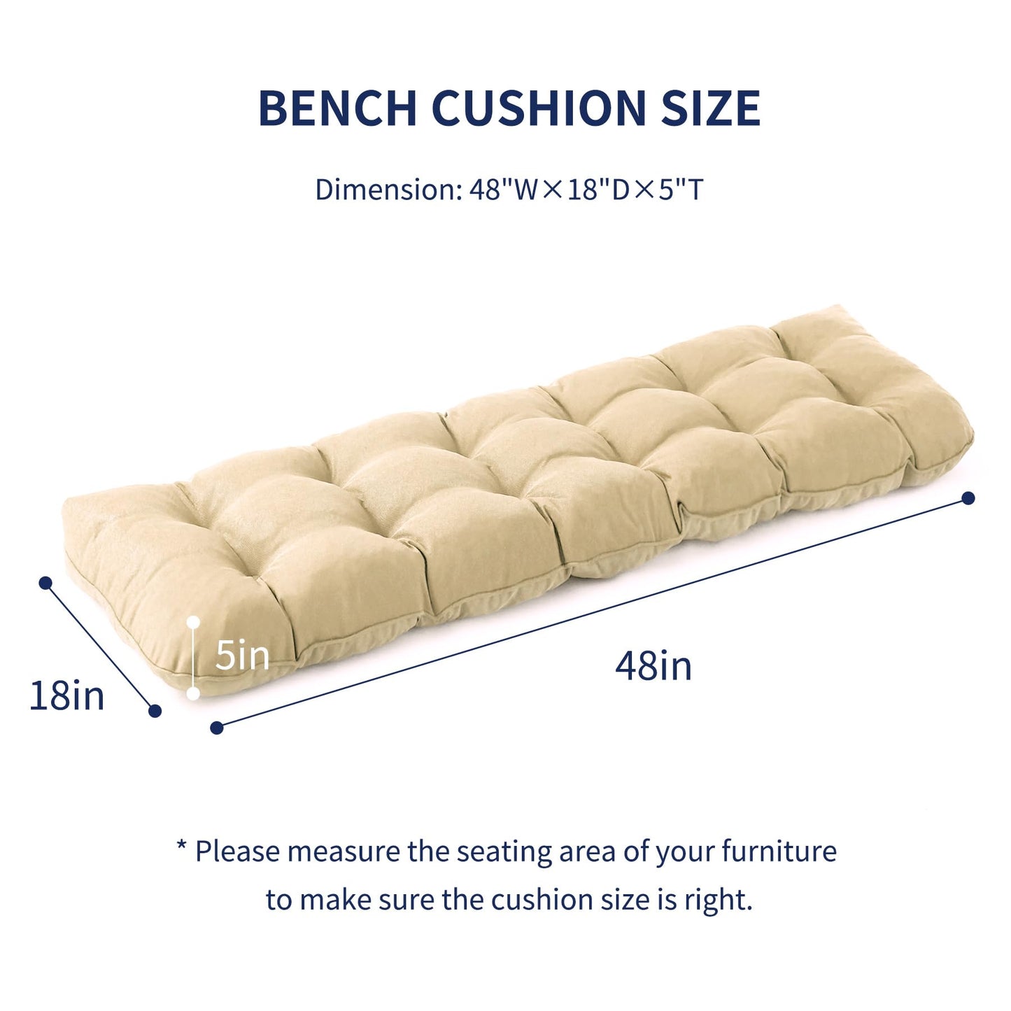 IPYNBAP Outdoor Bench Cushion, 48x18x5 Inch, Waterproof Bench Cushion for Outdoor/Indoor Furniture, Tufted Patio Bench Seat Cushion, Fade Resistant Outdoor Cushions for Porch Swing Couch, Beige