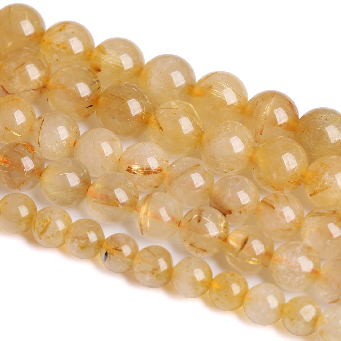 4MM 88PCS Natural Stone Golden Rutile Quartz Beads Gemstone 2A Grade Actinolite Semi Precious Crystal Loose Beads for Jewelry Making DIY Bracelet Necklace 1 Strand