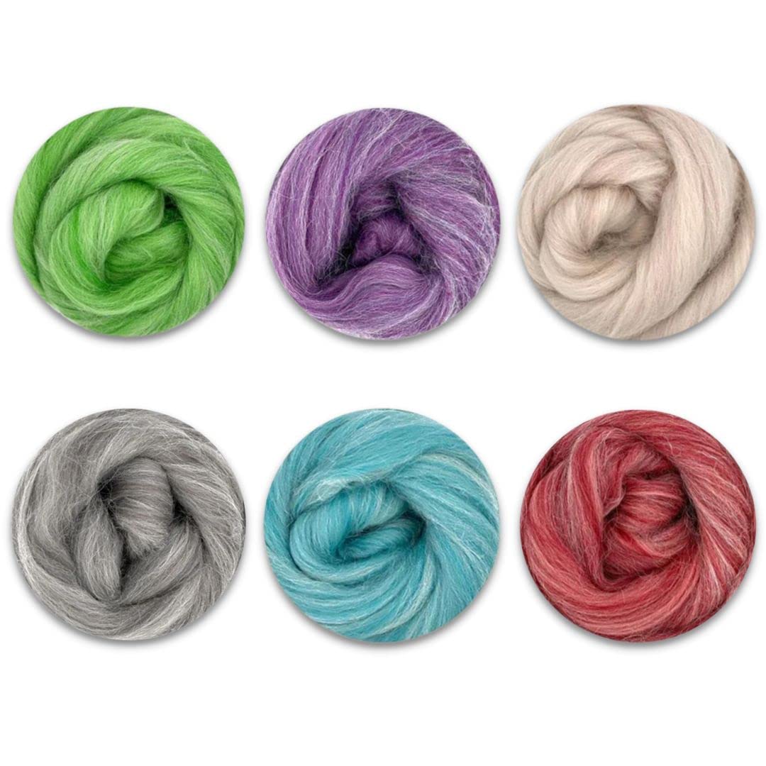 Revolution Fibers Cascade Range Wool Roving Variety Pack | 6 Super Soft, Luxurious Blended Colors of Merino & Alpaca Fiber | Perfect for 3D Needle Felting, Wet Felting & Spinning