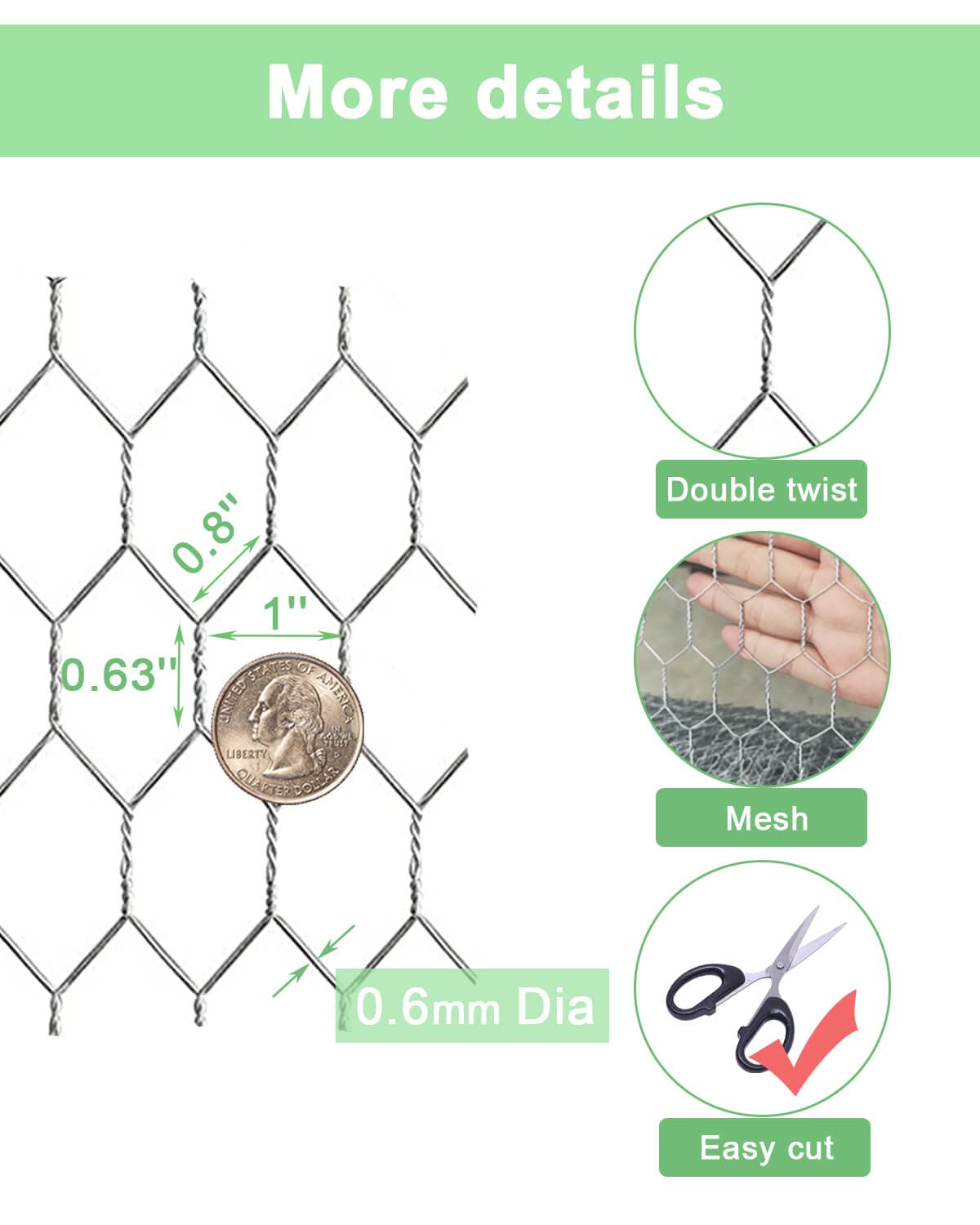 Garden Poultry Chicken Wire Netting - 72 '' × 150 ' Garden Fence Animal Barrier, Chicken Wire for Crafts, 1 inch Mesh Poultry Netting Fence, Pet/Rabbit/Chicken Wire Fencing