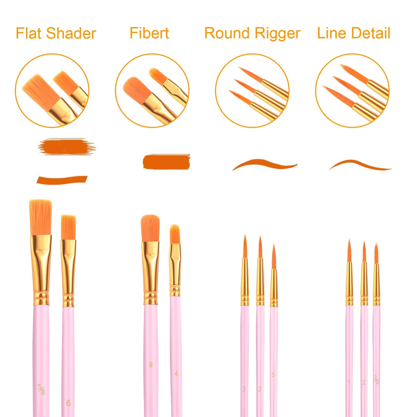 AROIC Acrylic Paint Brushes, 6 Packs/60 pcs Nylon Hair Paint Brush Set for All Purpose Oil Watercolor Painting Artist Professional Kits (Pink)
