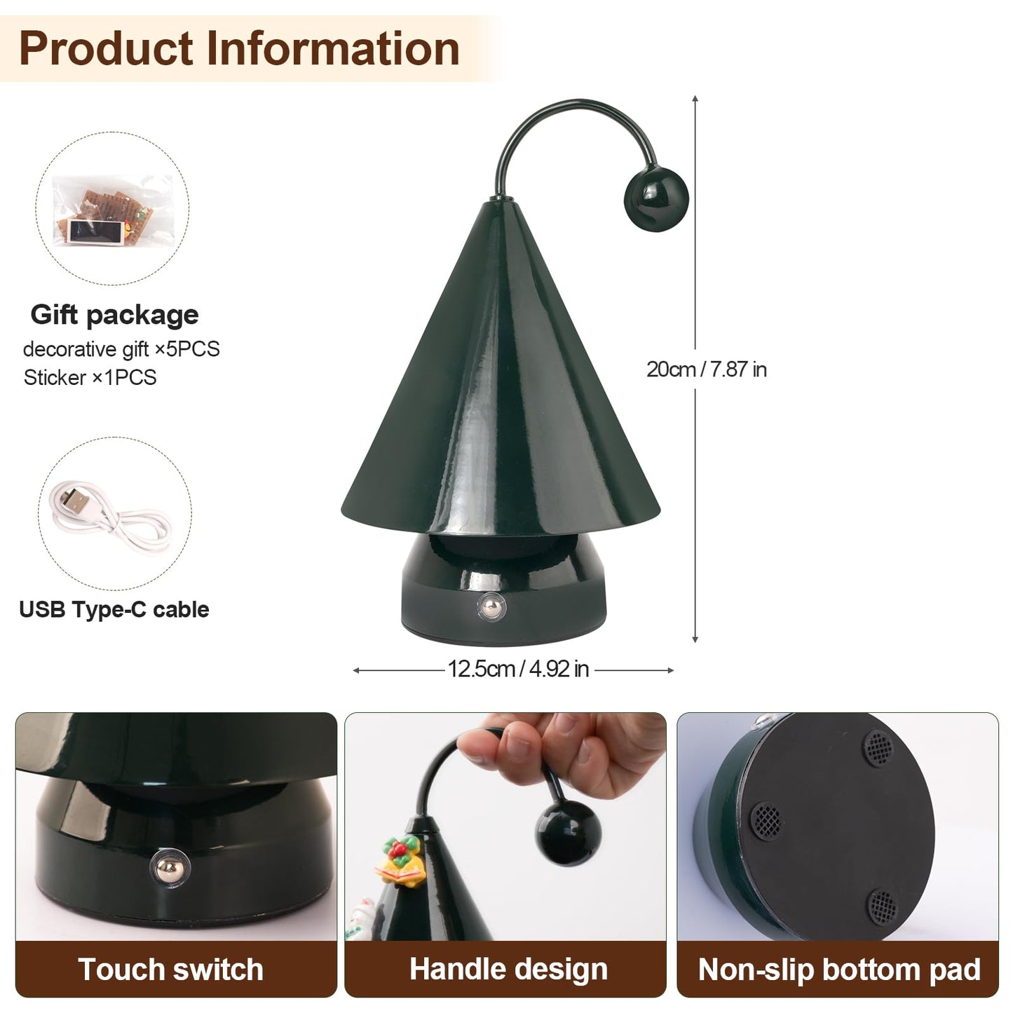 Qeipy Led Lights Cozy Home Decor Cute Christmas Tree Desk Lamp Ambient Lighting,Touch Control, Cordless Rechargeable Battery Operated,for Living Room,Bedroom,Nightstand (Black)