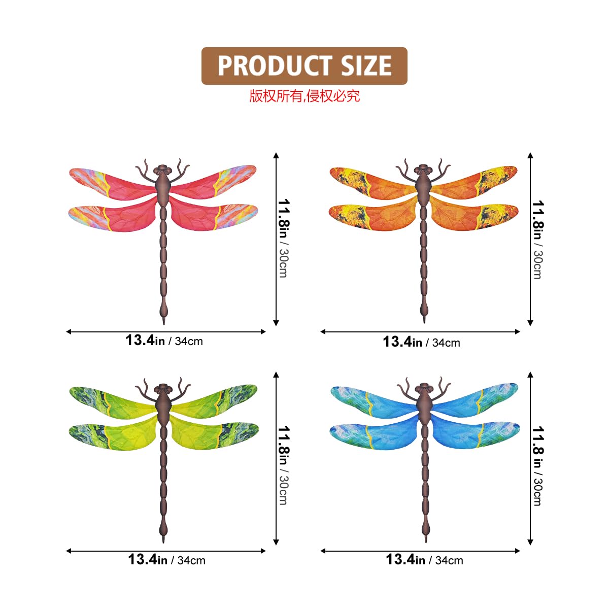 Metal Dragonfly Wall Decor, 4 Pack 13 inch Metal Dragonflies Wall Art Hanging Sculpture Decorations for Outdoor, Yard Patio Fence Garden Outside Decor