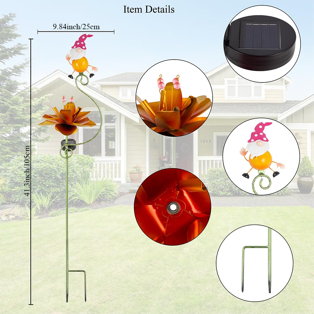 Viterlight Solar Wind Spinners Outdoor, Gnome Metal Wind Spinner, Solar Powered Kinetic Pinwheels Decorative Windmills for Yard, Lawn, Patio, Garden