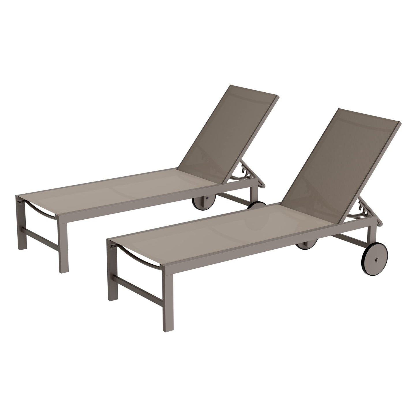 Shintenchi 2 PCS Outdoor Chaise Lounges Chair with Wheels Aluminum Reclining Patio Lounge Chairs with 5 Adjustable Position Recliner for Patio, Beach, Yard, Pool Patio Furniture Set,Khaki