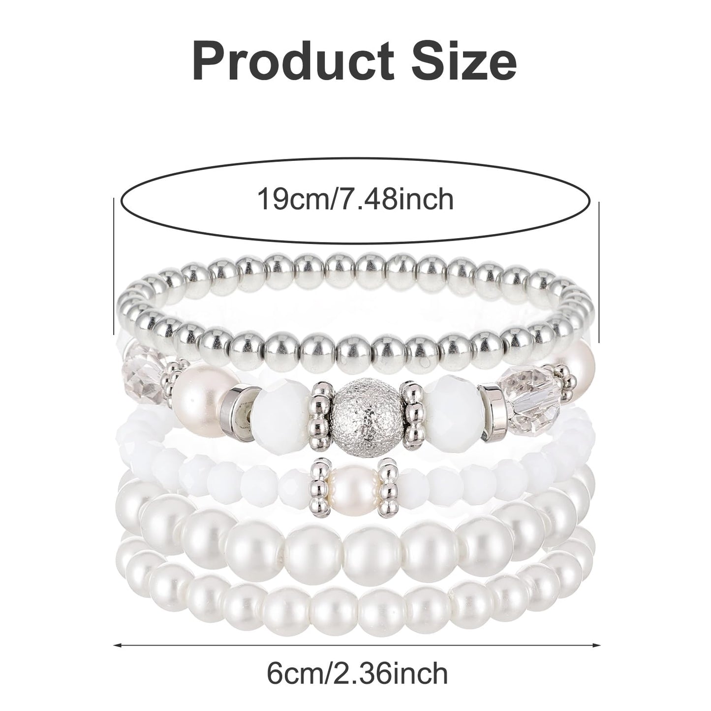 5 Pcs Beaded Stretch Bracelets White Stackable Bracelets Crystal Bead Bracelet Boho Beaded Bracelets Stretch Layering Crystal Stone Beaded Bracelets Trendy Costume Jewelry Gifts for Women