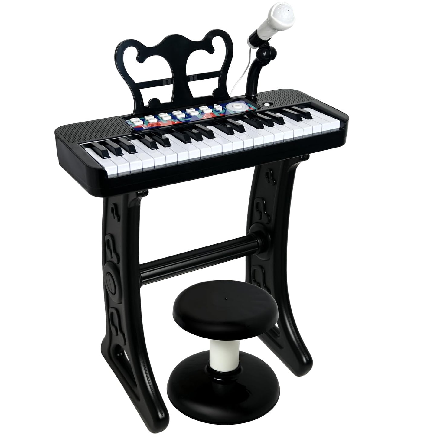 Love&Mini Piano Toy for Kids - 37 Keys Piano Keyboard Toy with Stool and Microphone, Black Electronic Musical Instrument Birthday Gift for Kids 3 4 5 6 7 8 Years Old Boys and Girls