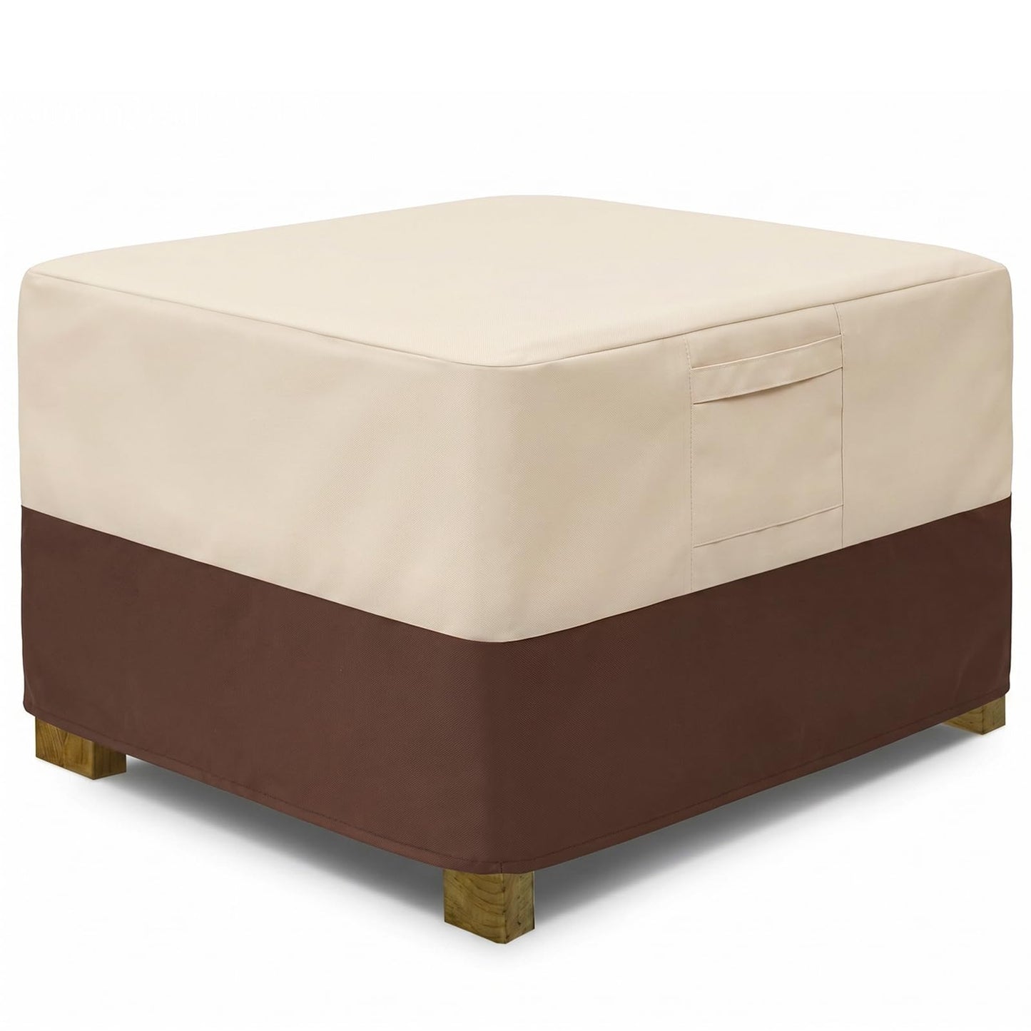 Vailge Rectangle Patio Ottoman Cover, Waterproof Outdoor Ottoman Cover with Padded Handles, Patio Side Table Cover, Heavy Duty Patio Furniture Covers (Small,Beige & Brown)