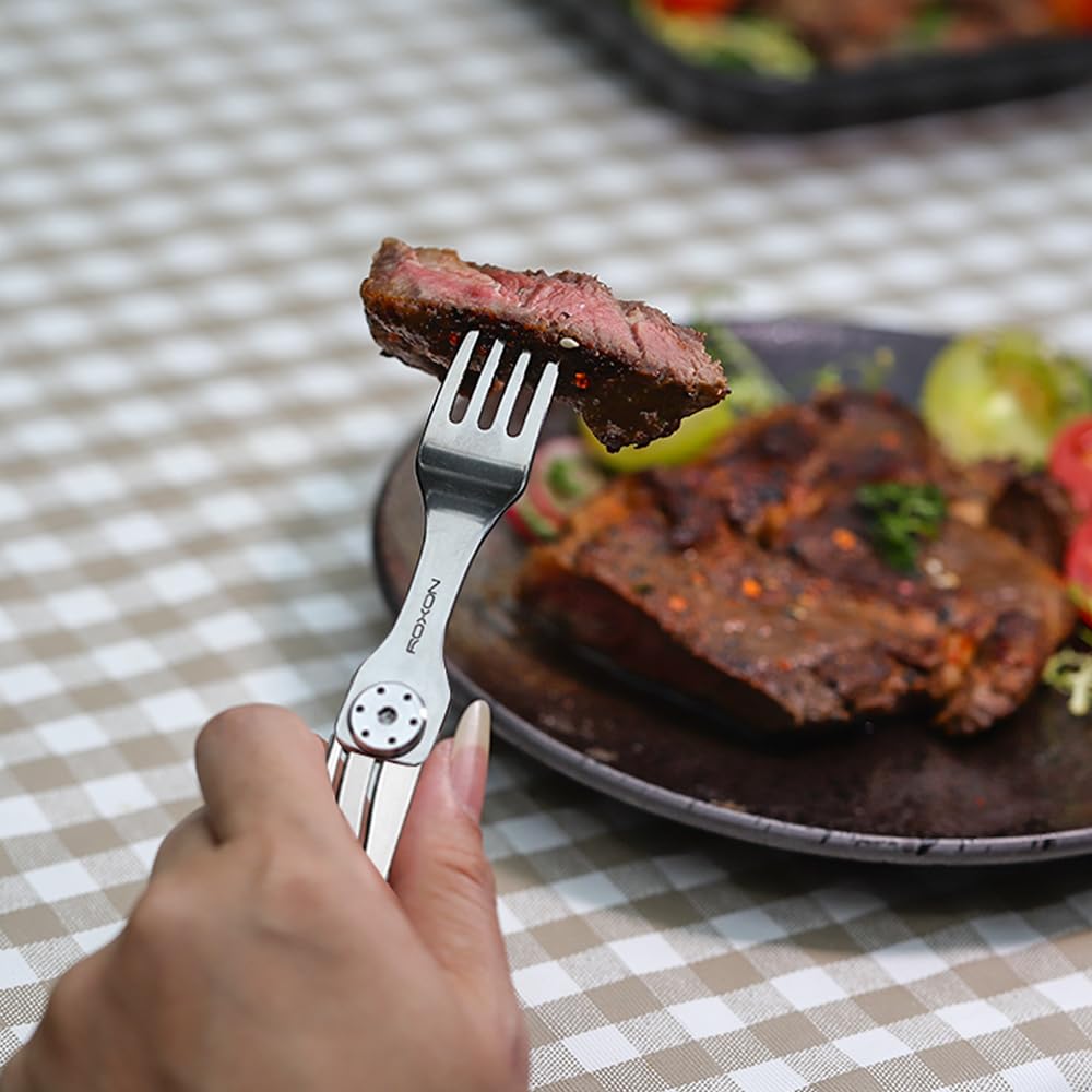 Roxon C2 Camping Utensil 2 in 1 Detachable Folding Cutlery with Fork & Spoon for Outdoor, Camping, Hiking, Easy to Carry Highly Practical Tableware