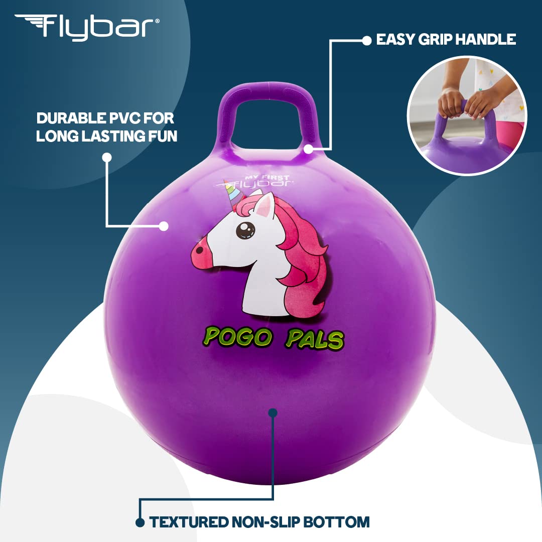 Flybar Hopper Ball for Kids, Inflatable Bouncy Ride-On Ball w/Handle for Indoor & Outdoor Active Play, Includes Pump, Jump Ball Toy for Boys & Girls, Supports Up to 185 lbs, Ages 6+, 22-Inch, Medium