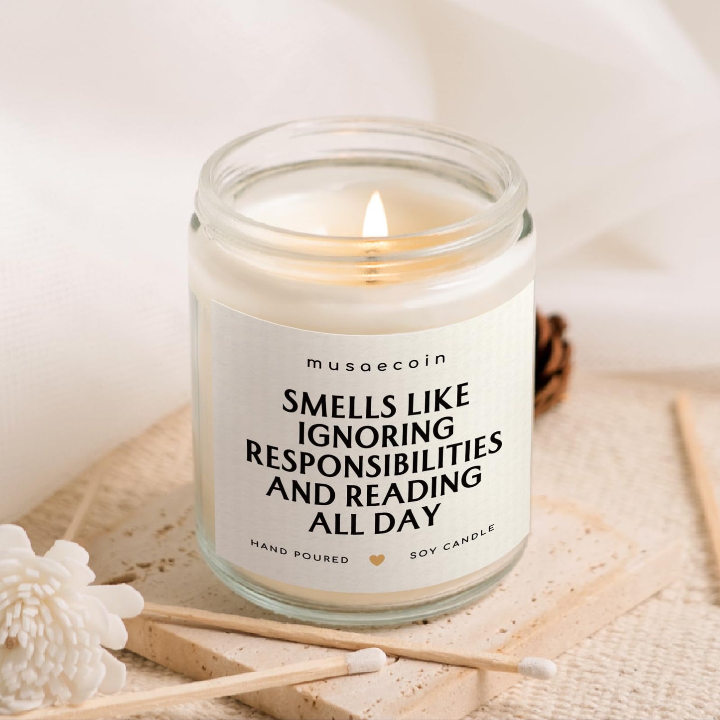 musaecoin Book Lovers Gifts, Funny Gifts for Book Lovers, Birthday Bookish Presents for Readers Librarian Bookworm - Handmade Lavender Candle 7oz
