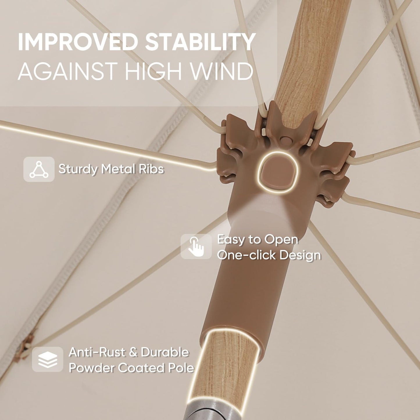 Tempera 7ft Outdoor Patio Umbrella with Carry Bag, Beach Umbrella with Fringe | Vintage Tassel Umbrella with Prime Steel Pole and Ribs Push Button Tilt, Ideal for Garden Lawn Poolside, UPF50+, Beige