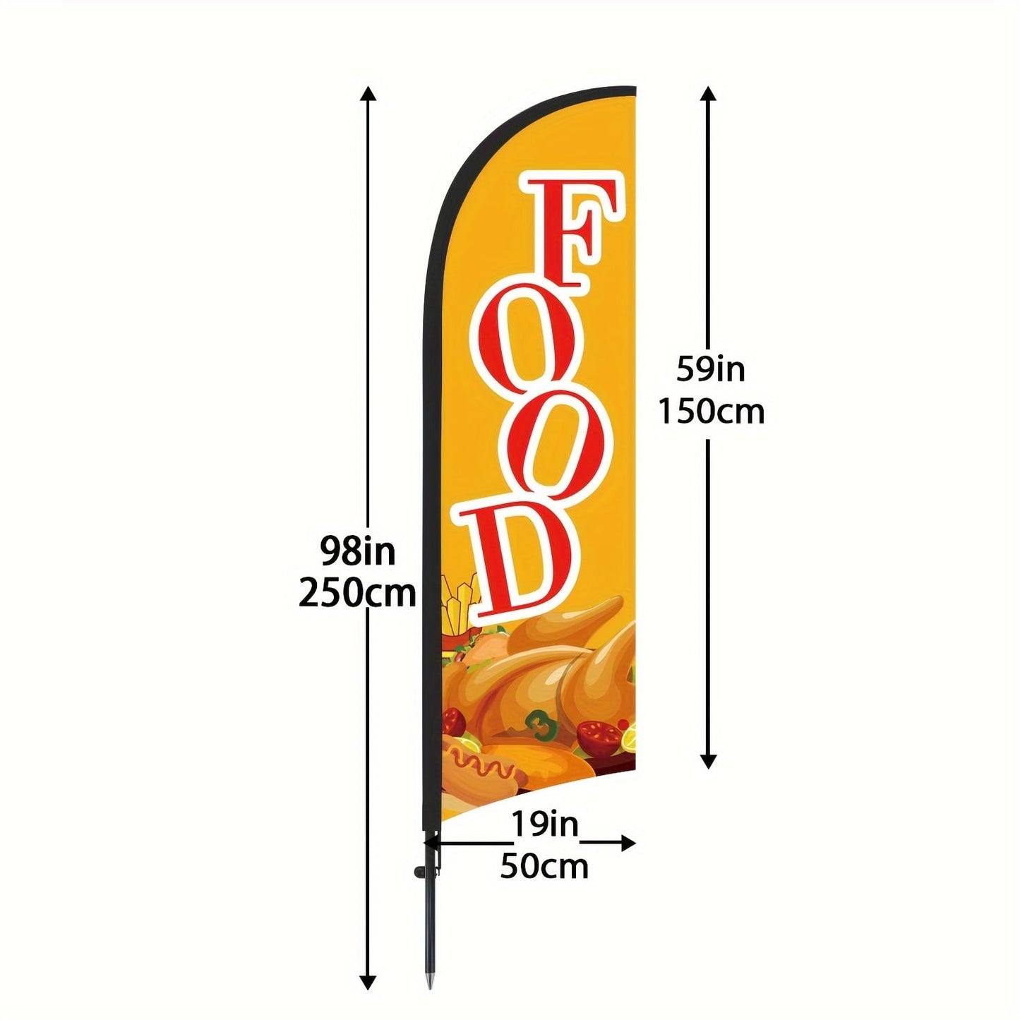 Food Feather Flag for Business, 8.2FT Outdoor Advertising Swooper Banner with Pole and Ground Stake – Tear-Resistant Polyester Sign for Shops & Events