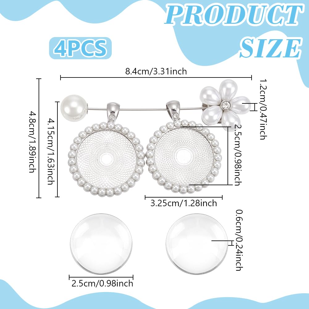 UNICRAFTALE 2 Sets Wedding Bouquet Photo Brooch Charms Rhinestone Bride Pin with Round Glass Cabochons Platinum Memorial Crystal Bride Gift Pearl Floral Bouquet Charms for Friend Bridal Shower Gift