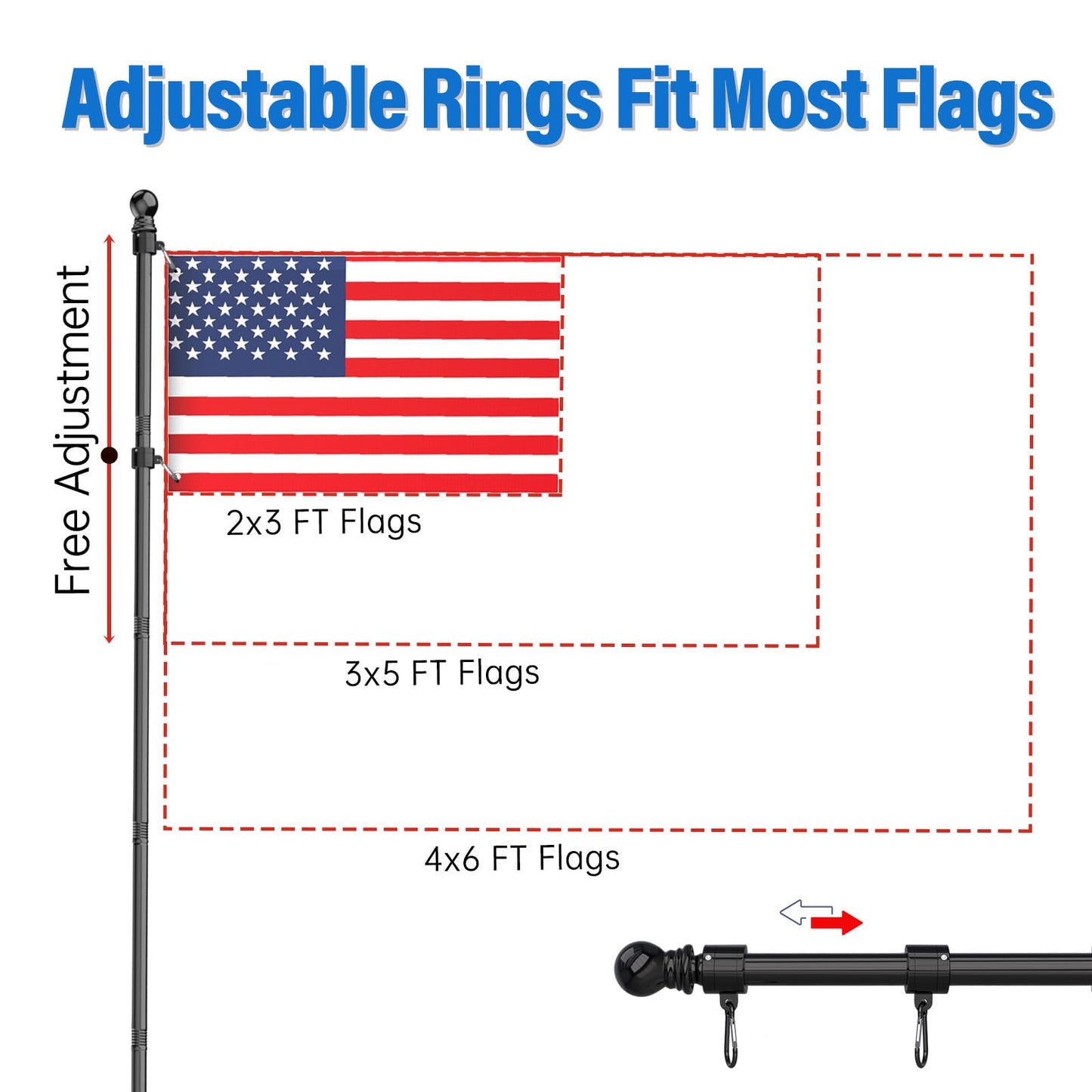 ZMTECH 6FT Flag Pole Kit with Solar Light – Outdoor Stainless Steel Pole Set for House Yard, Includes 180° Adjustable Flag Holder & Mounting Base, Tangle-Free Design, Black (Flag Not Included)