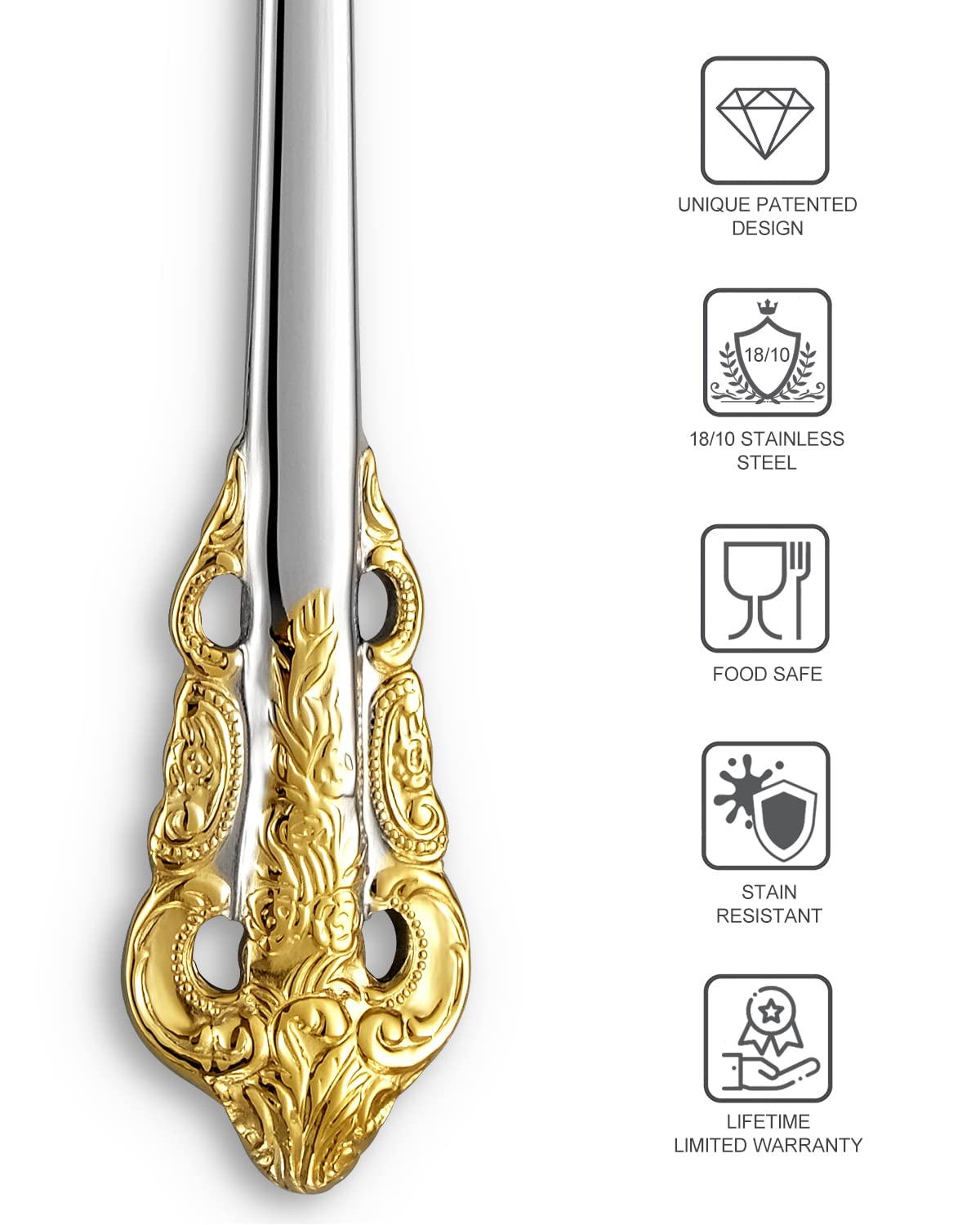 KEAWELL Gorgeous Round Soup Spoon, Set of 4, 18/10 Stainless Steel, Luxury Bouillon Spoon, Dishwasher Safe, Fine Mirror Polished (Gold Accent)