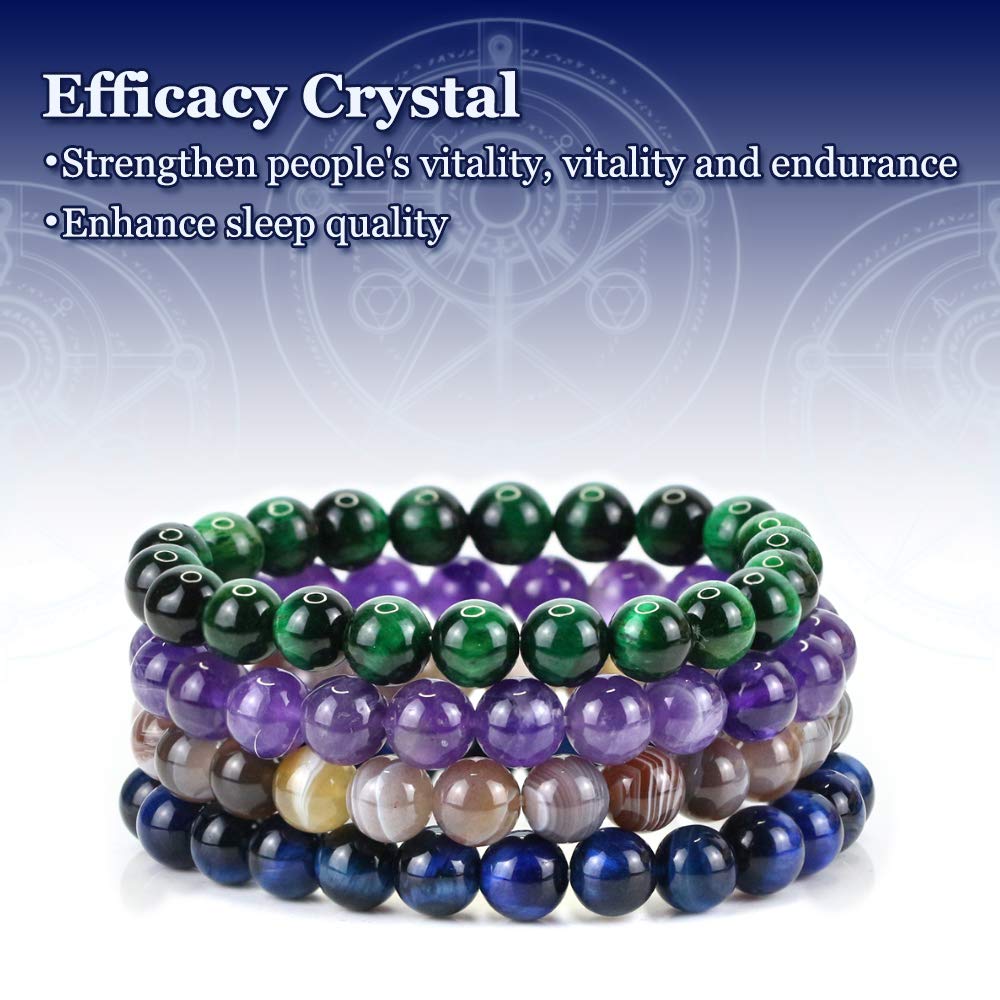 Clearain Natural Gemstones Bracelet 8mm Chakra Round Beads Energy Power Crystal Reiki Healing Elastic Stretch 7 Inch for Women Men Unisex(Crazy Agate)