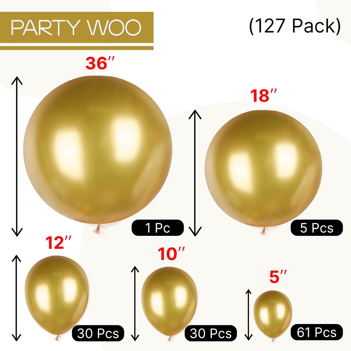 PartyWoo Gold Balloons 127pcs Different Sizes of 36 18 12 10 5 Inch Gold Balloon Arch Kit Garland for Graduation Birthday Wedding Anniversary Baby Shower Retirement Casino Party Decorations Gold-G101