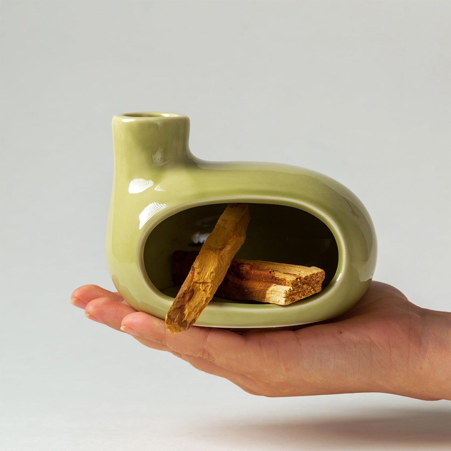 MOUGIGI Palo Santo Holder Burner - Modern Chiminea Incense Dish for Palo Santo Sticks and Cones - Ceramic Meditation Gift with Natural Polished Surface - Perfect for Yoga, Aromatherapy
