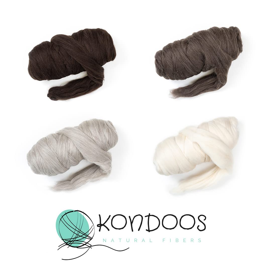 Kondoos Corriedale 1lb Wool Bulk roving, Best Wool for Spinning, arm Knitting, Felting, Chunky Yarn Blankets and Tapestry. Core Soft un-Dyed. (Ecru, 1 lb)