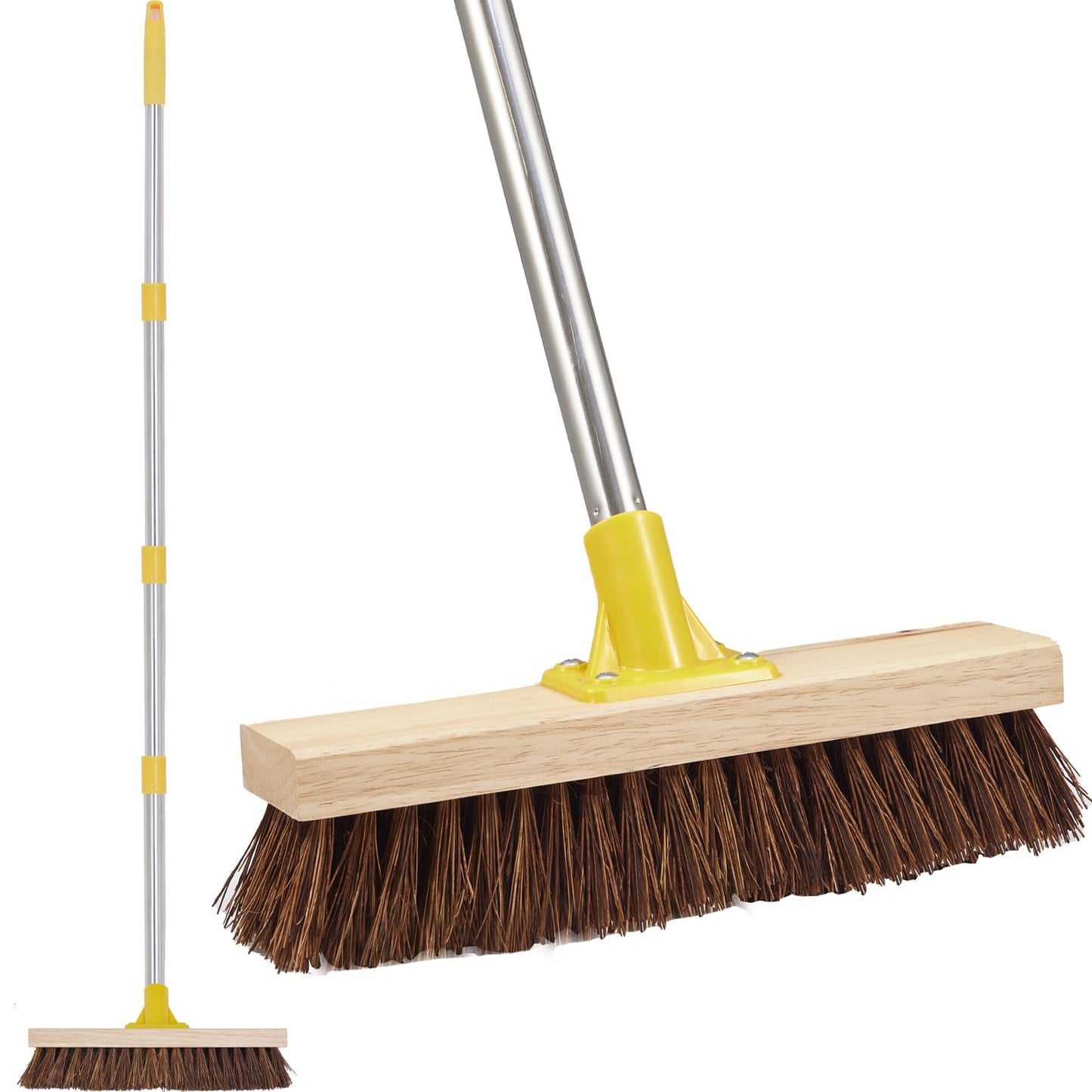 NICOFPHY Floor Scrub Brush with Long Handle - 60" Heavy Duty Deck Brush with Stiff Natural Palmyra Bristle for Scrubbing, Outdoor Scrubber Brushes for Cleaning Concrete Floor, Garden, Patio, Shower