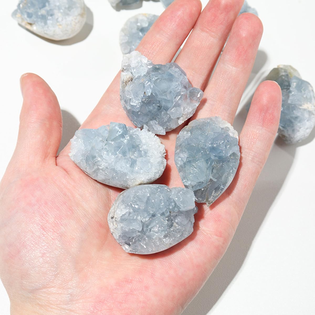 Erliway Natural Celestite Crystal Cluster, Irregular Blue Celestine Cluster Geode, Raw Gemstone Specimen for Birthstone Gift Reiki Healing Meditation Home Decor (0.15-0.22lb)