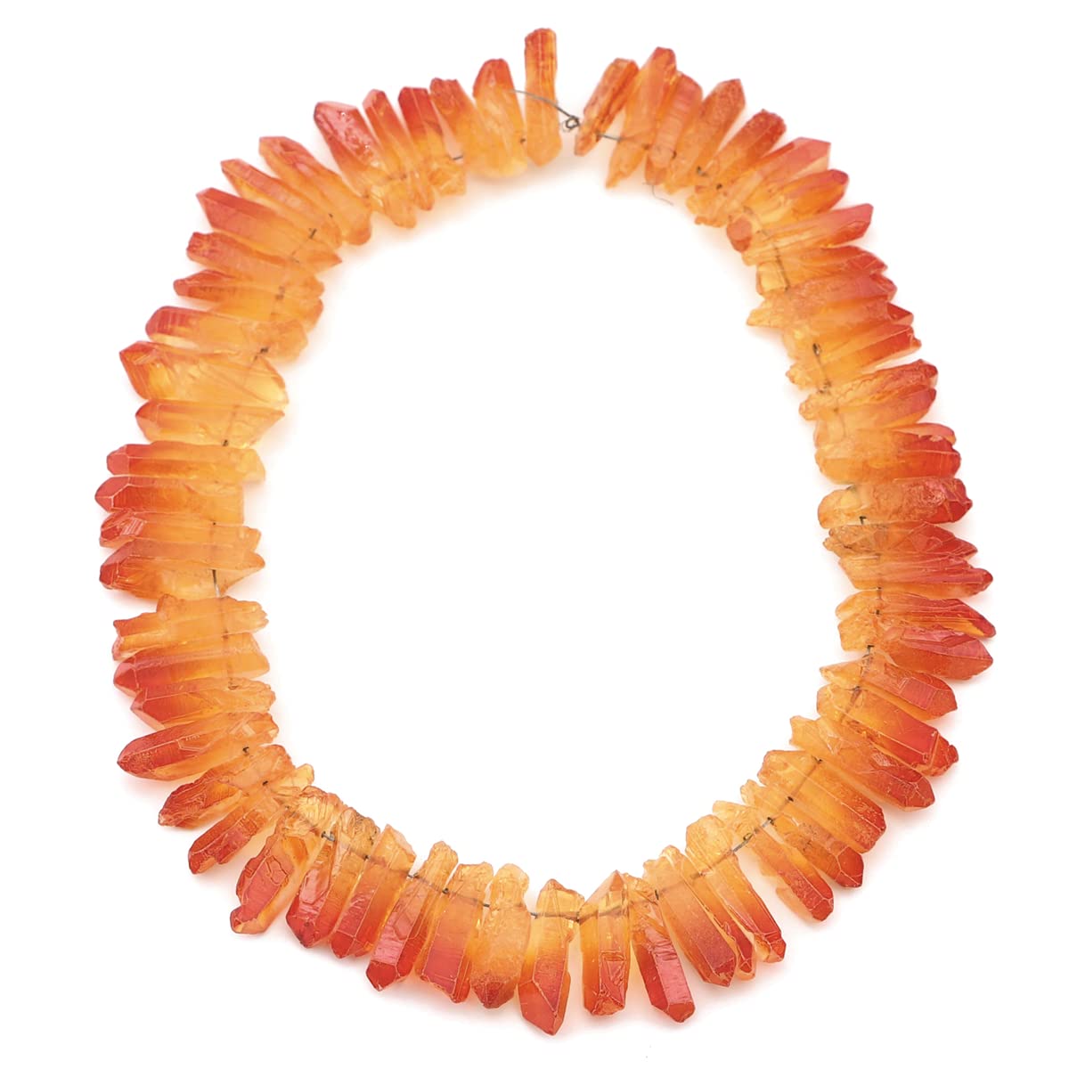 BEADIA Amber Titanium Coated Crystal Quartz Spike Point Stick Beads Rough 1.0"-1.5" for Jewelry Making 15 Inch/Strand