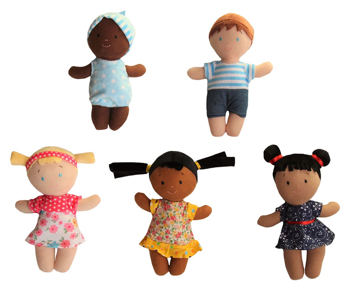 Snuggle Stuffs Basket of Buddies Plush Diversity Multicultural Ethnic Dolls | Diversity Toys for Toddlers | Soft Multicultural Dolls for Preschool Classroom, Daycare or at Home | Set of 5-8"